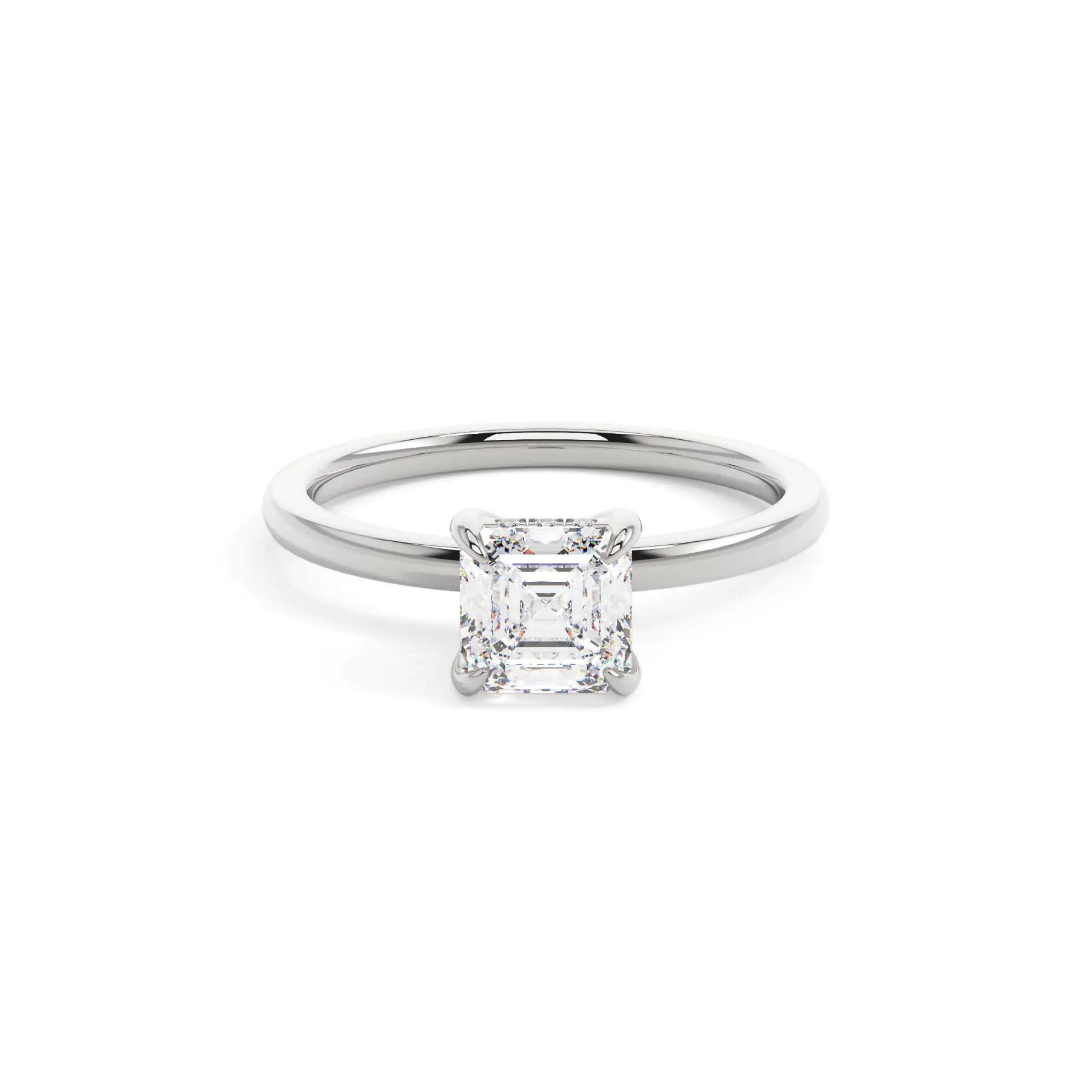 18k White Gold Asscher Classic Hidden Halo Engagement Ring