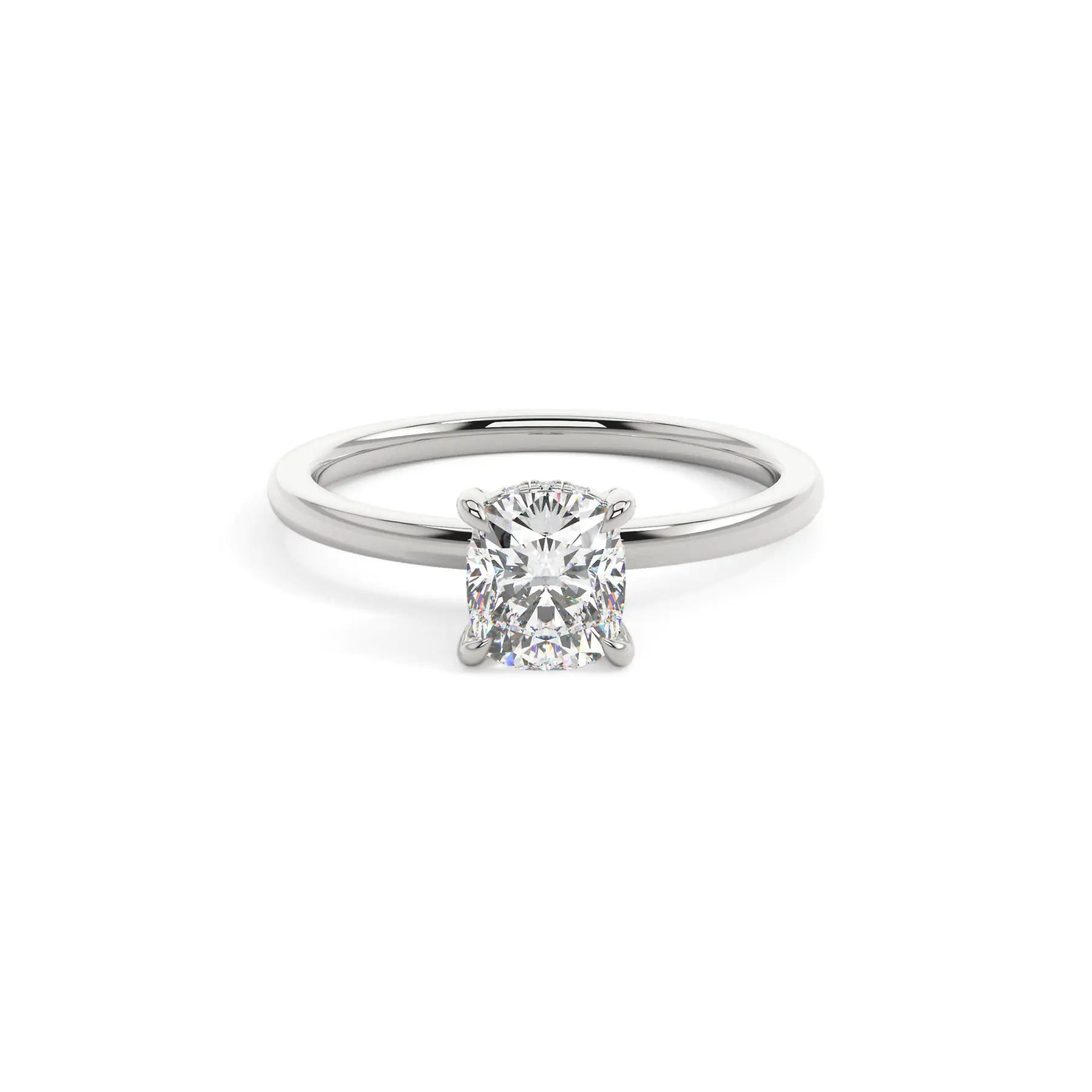 18k White Gold Cushion Gallery Hidden Halo Engagement Ring
