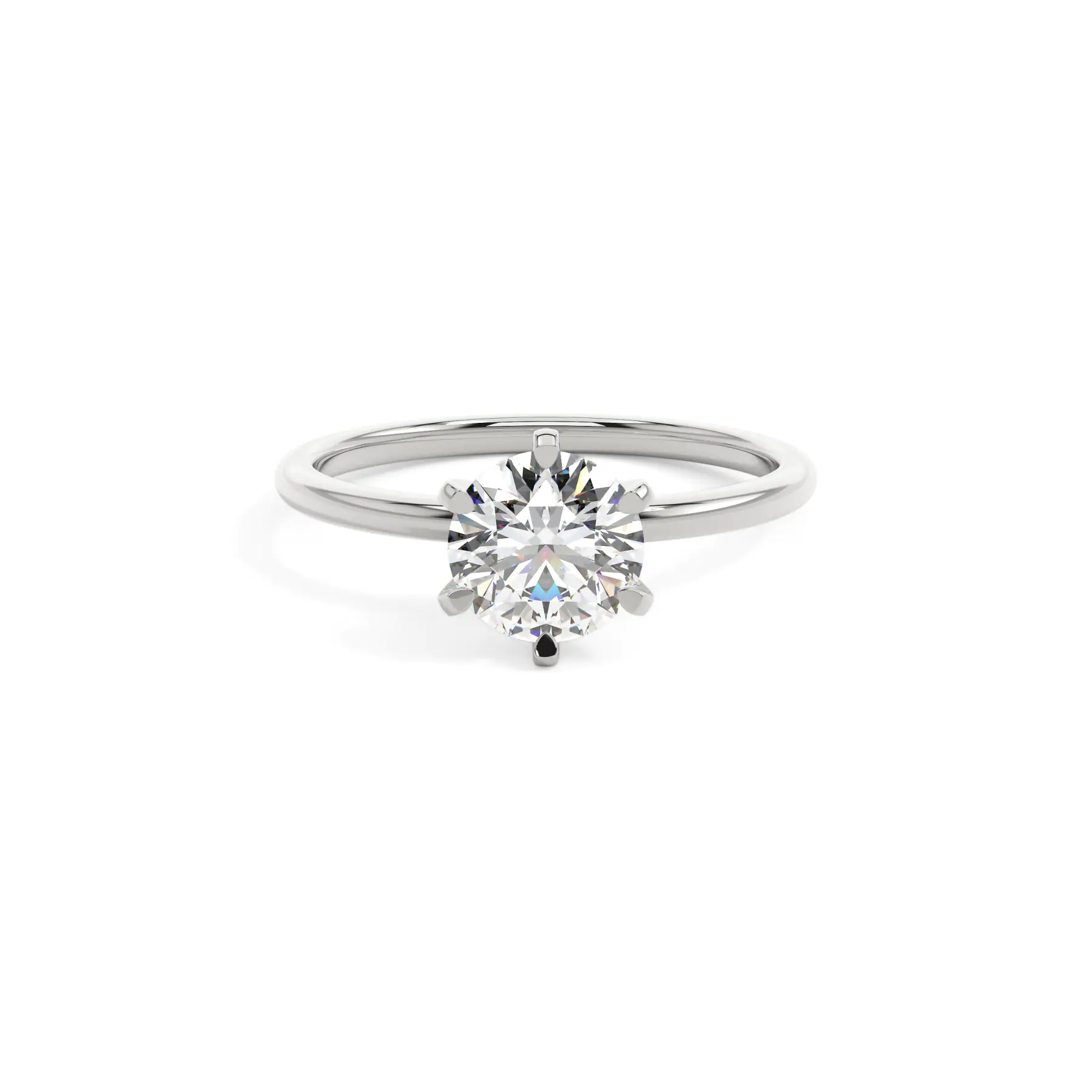 18k White Gold Round 6 Prong Solitaire Engagement Ring