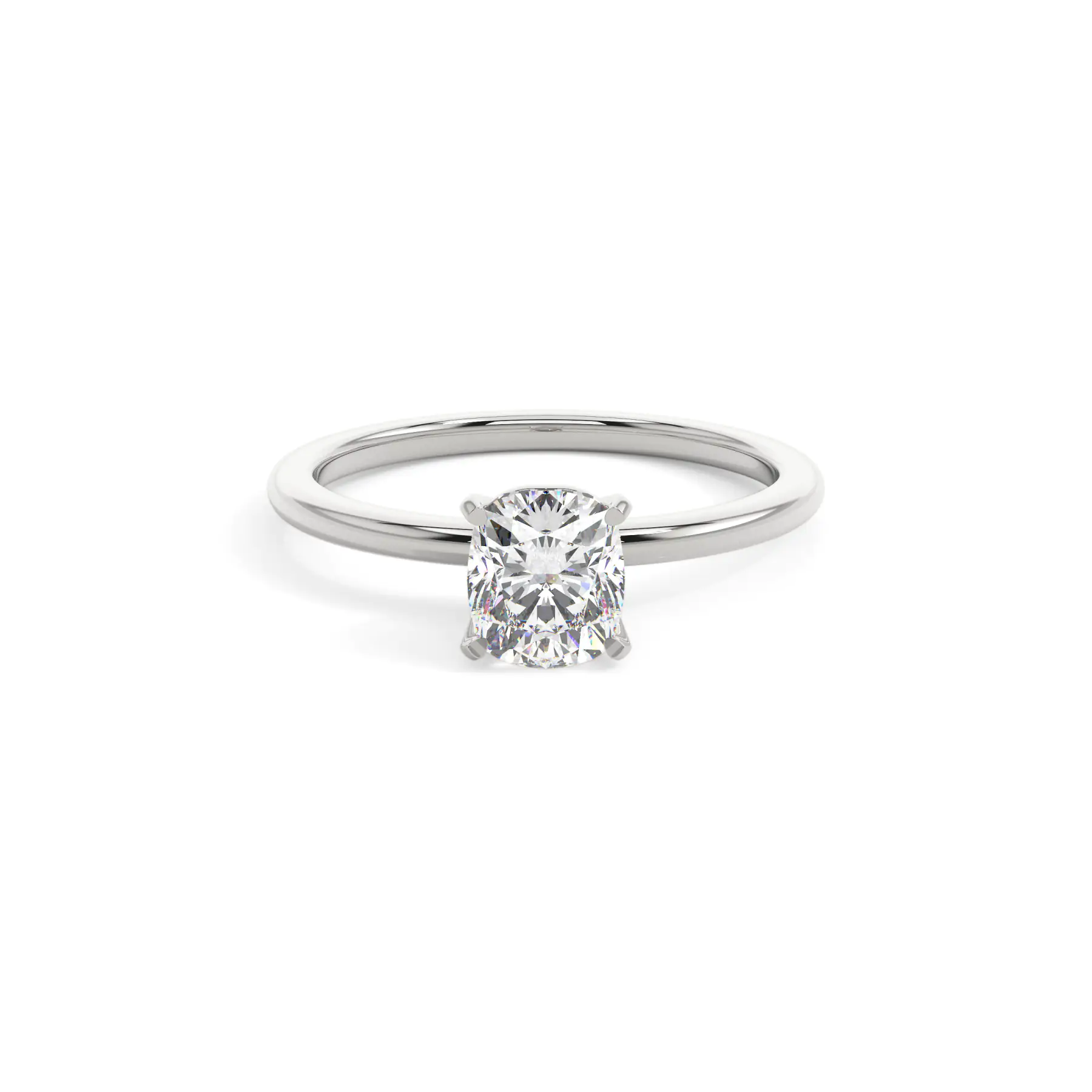 18k White Gold Cushion 4 Prong Solitaire Engagement Ring