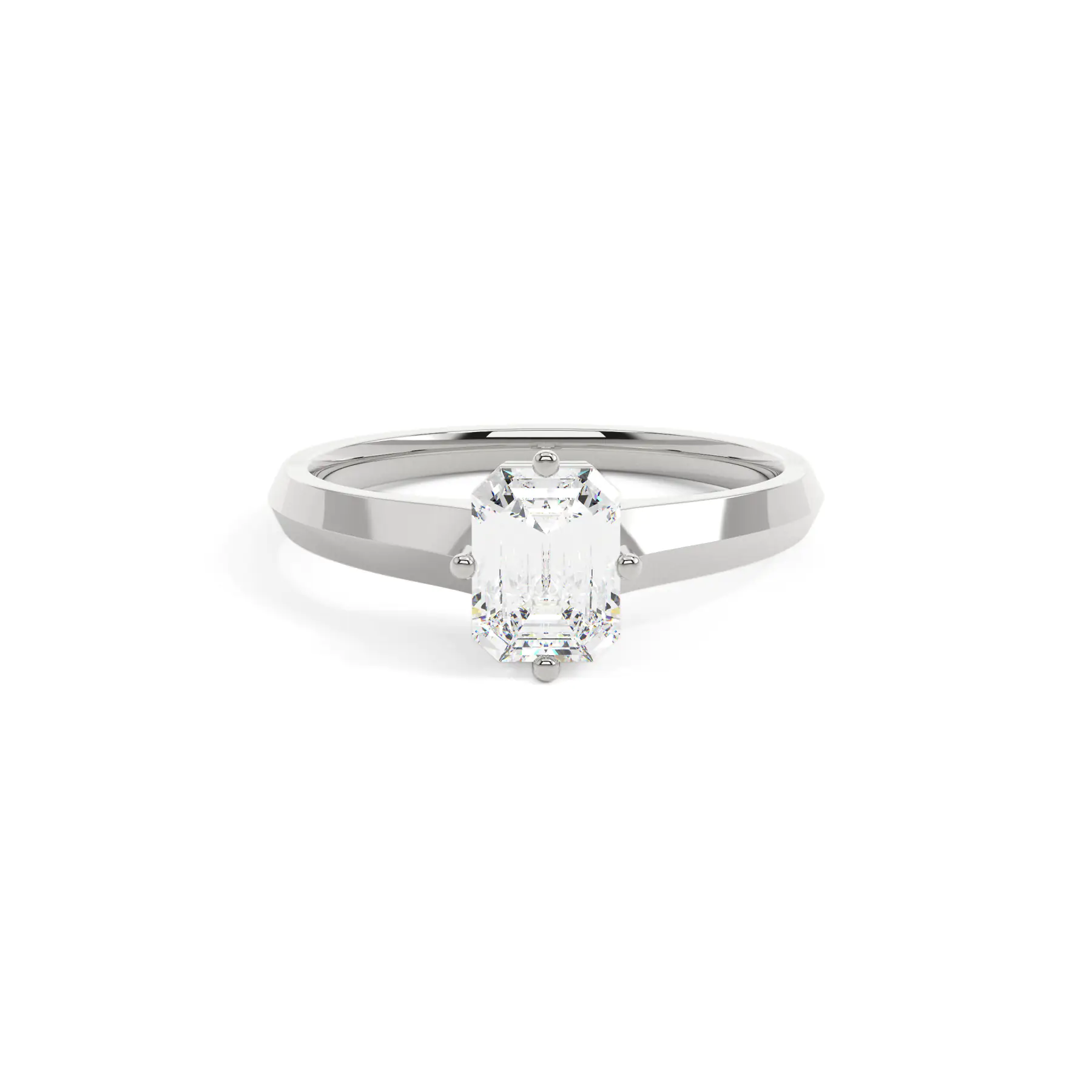 18k White Gold Emerald Bold Solitaire Engagement Ring