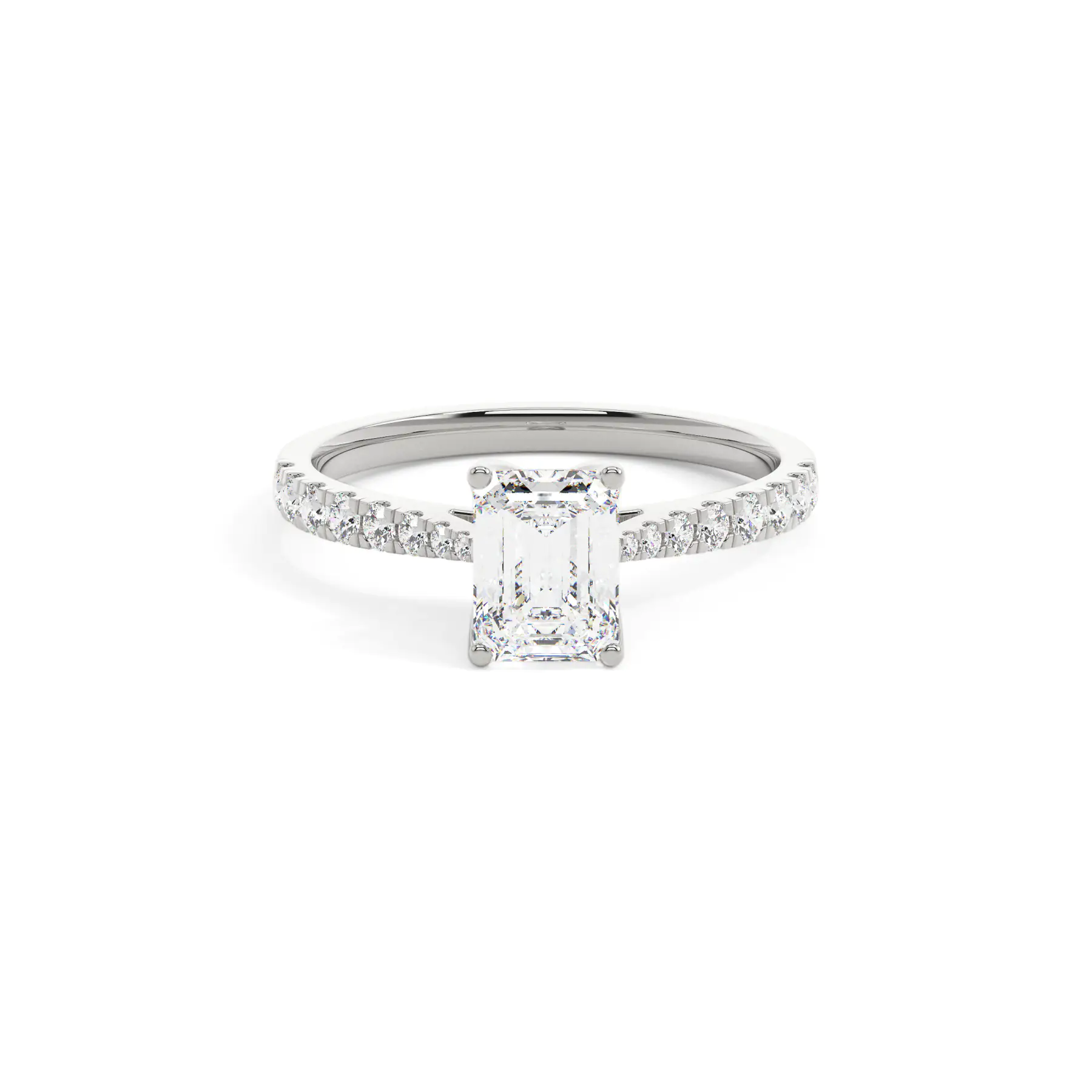 18k White Gold Emerald Grand solitaire Engagement Ring