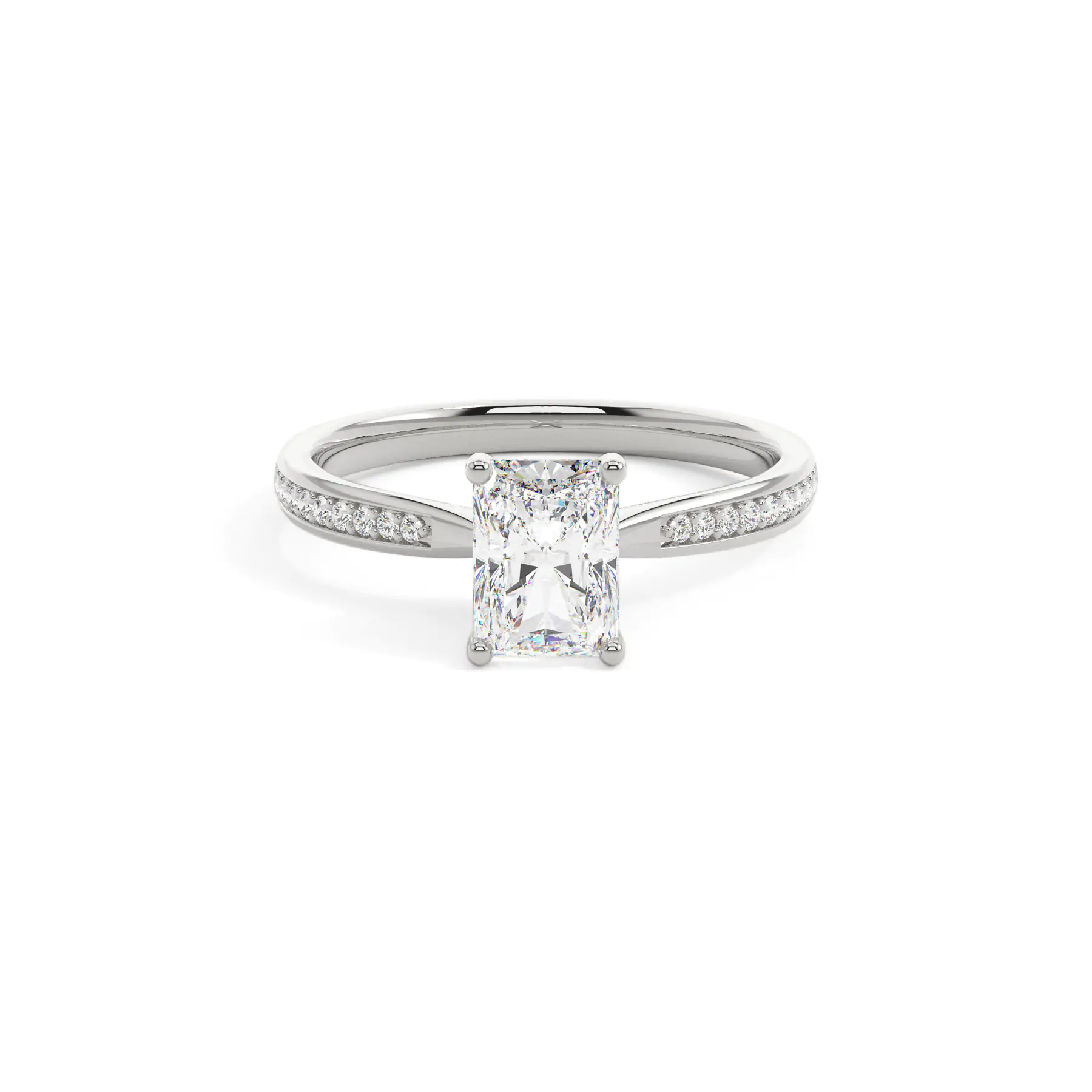 18k White Gold Radiant Solitaire & Channel Setting Engagement Ring
