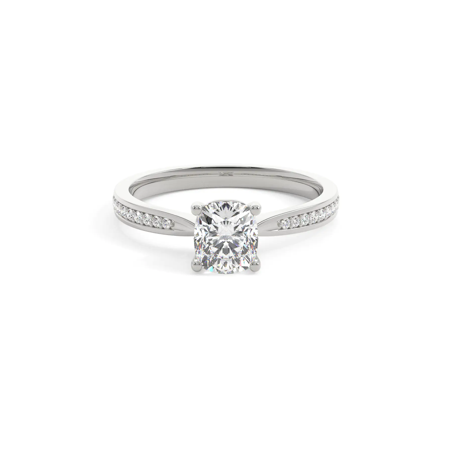18k White Gold Cushion Solitaire & Channel Setting Engagement Ring