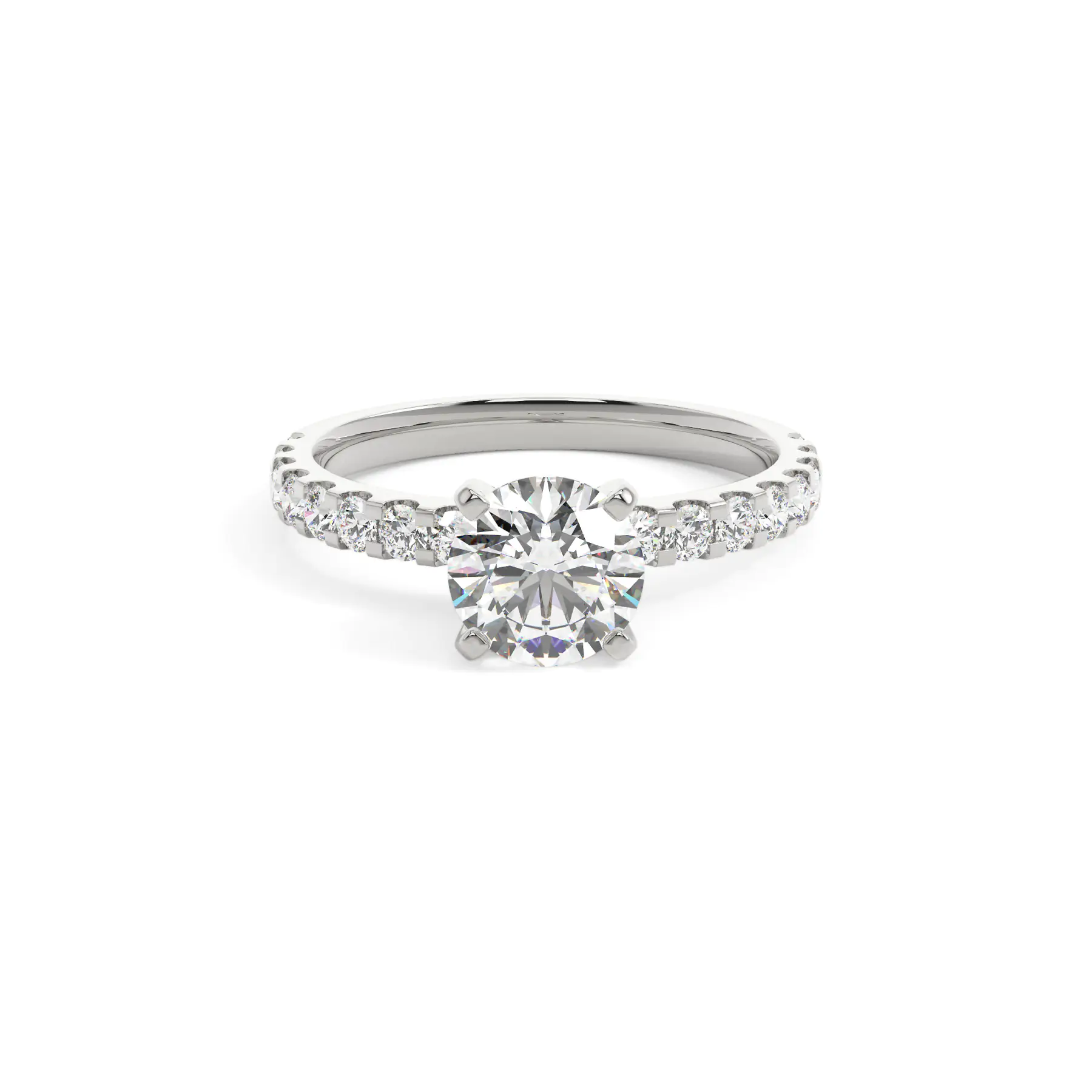 18k White Gold Round Solitaire With Side Stones Engagement Ring
