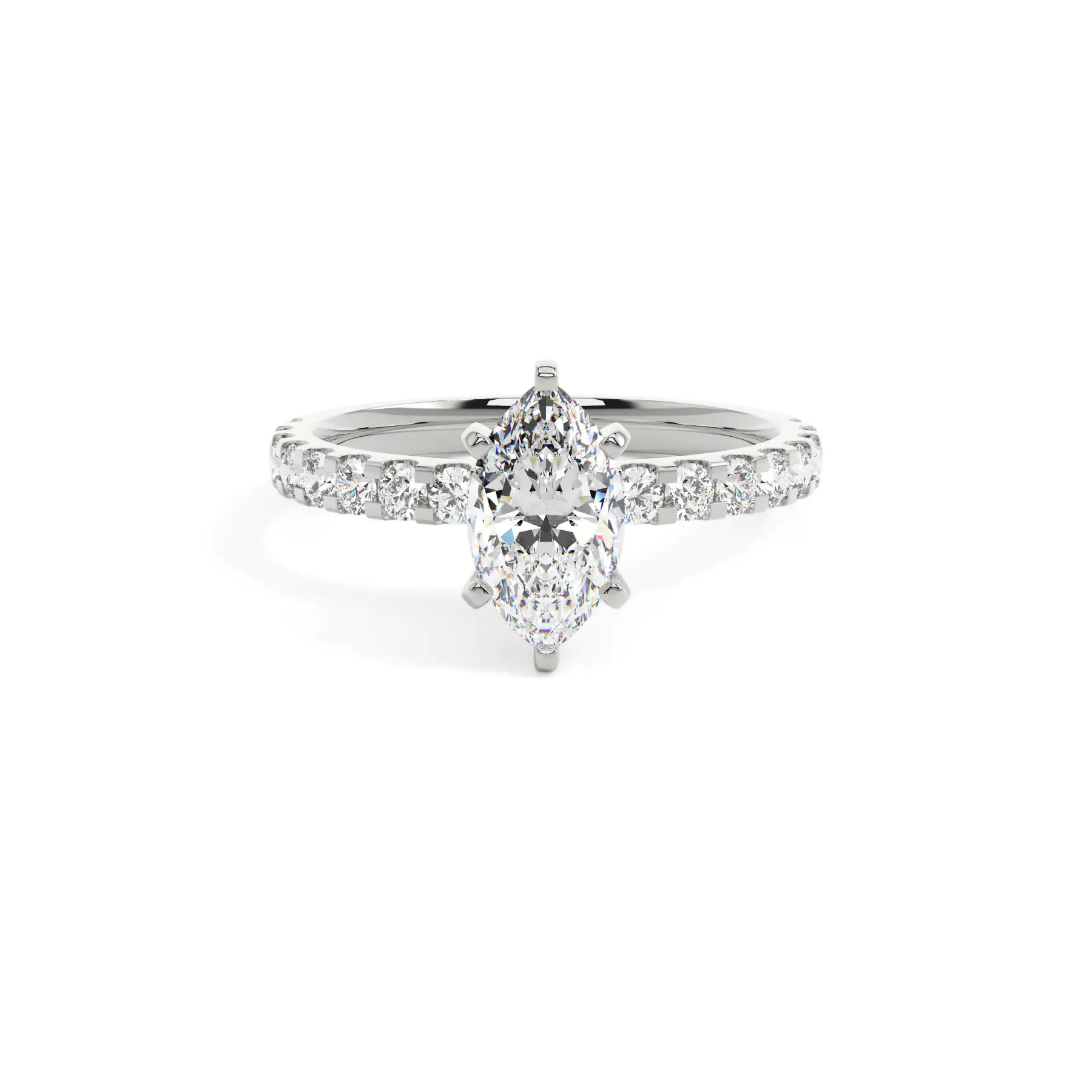 18k White Gold Marquise Solitaire With Side Stones Engagement Ring