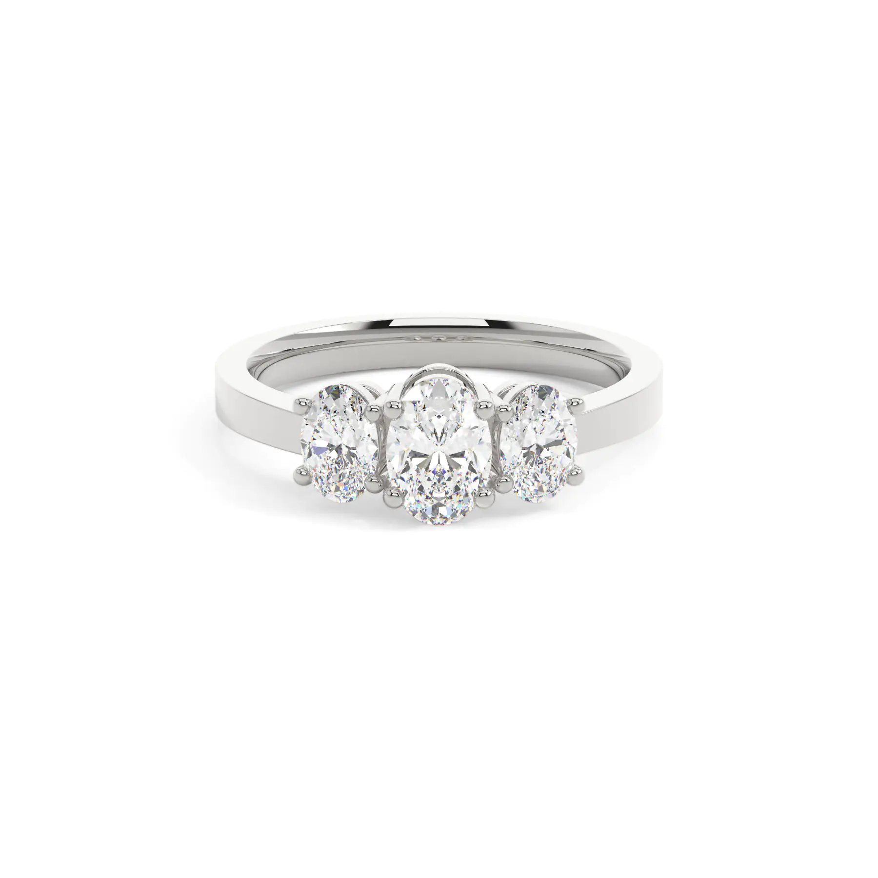 18k White Gold Oval 4 Prong Trilogy Engagement Ring
