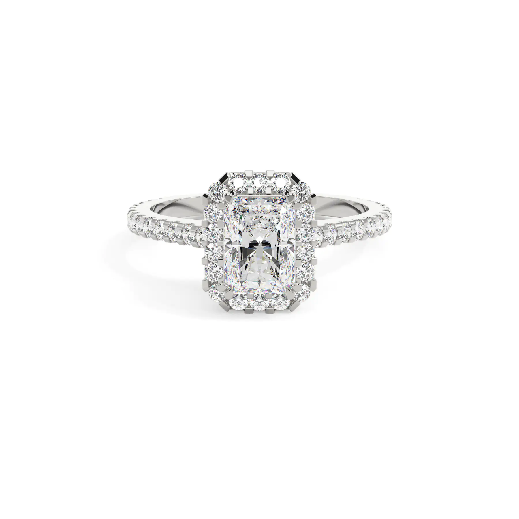 18k White Gold Radiant Grand Halo Engagement Ring