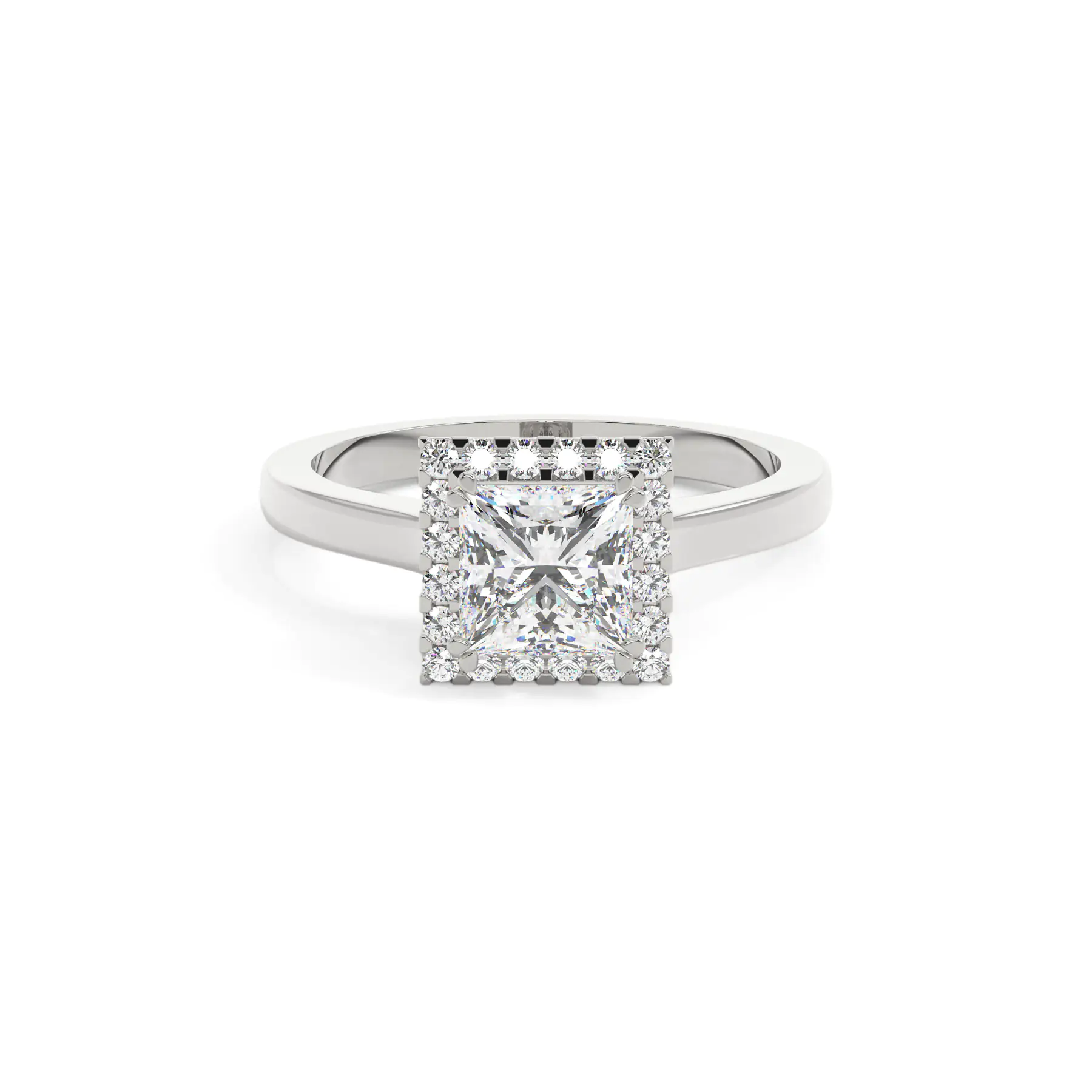18k White Gold Princess Classic Halo Engagement Ring