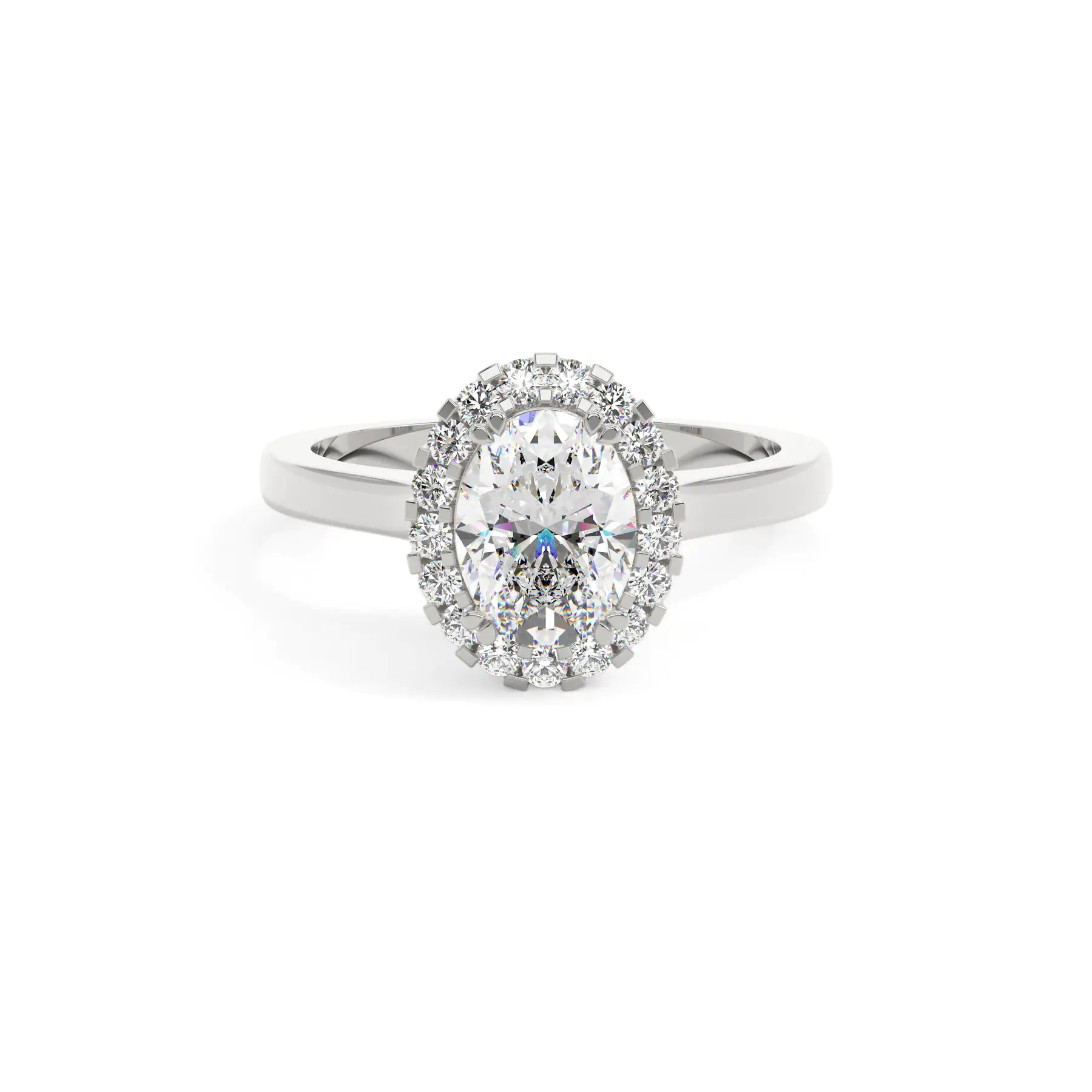 18k White Gold Oval Classic Halo Engagement Ring