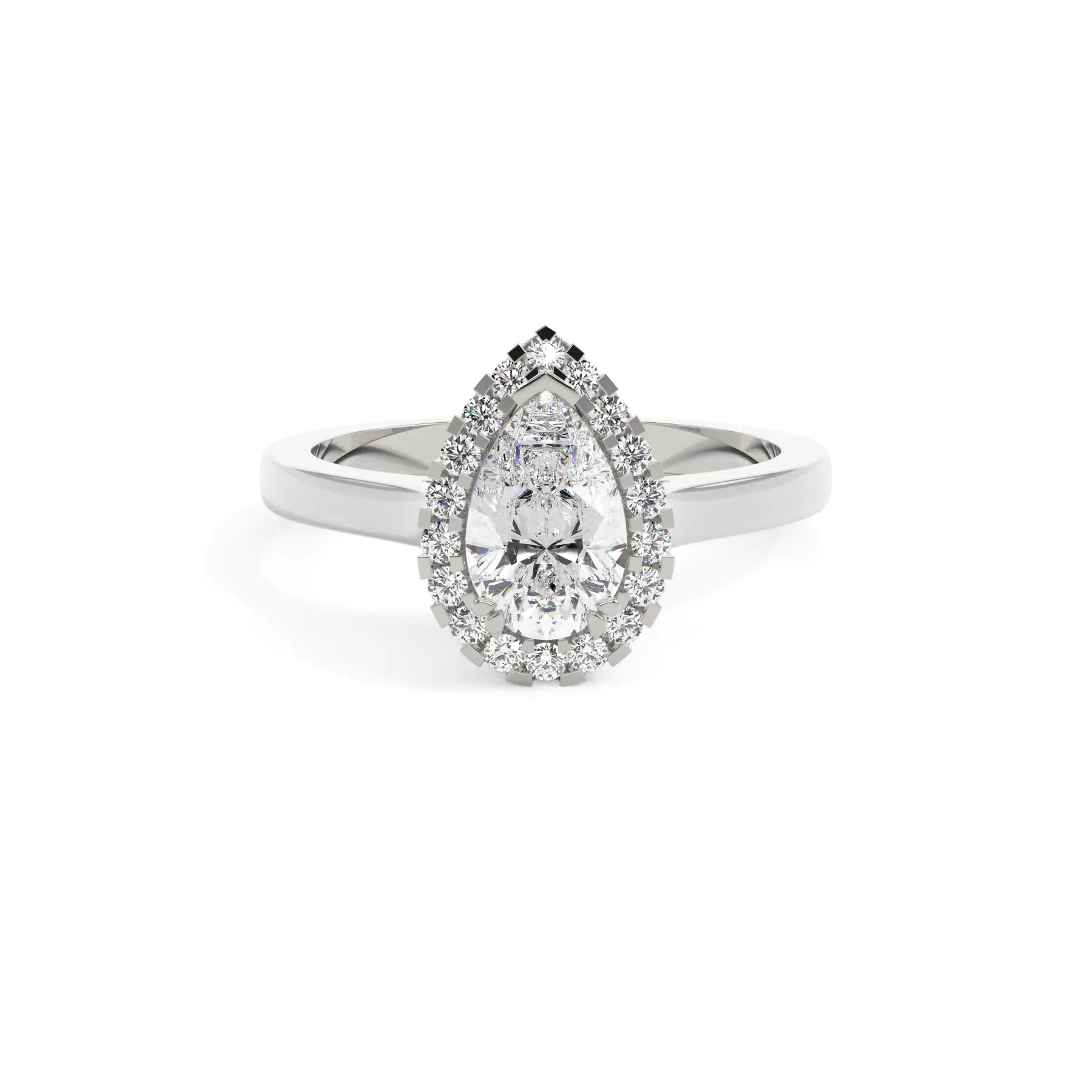18k White Gold Pear Classic Halo Engagement Ring