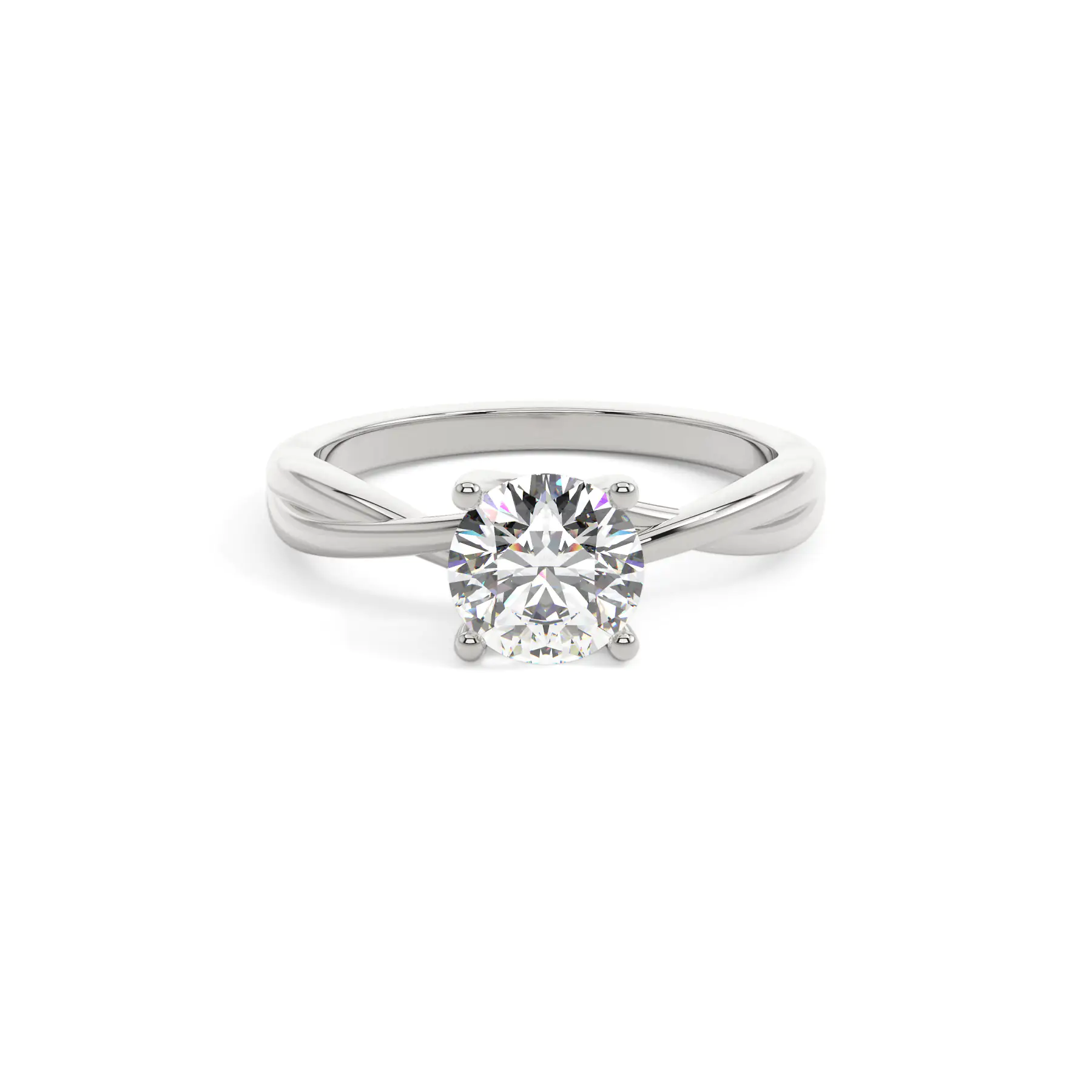 18k White Gold Round Twisted Solitaire Engagement Ring