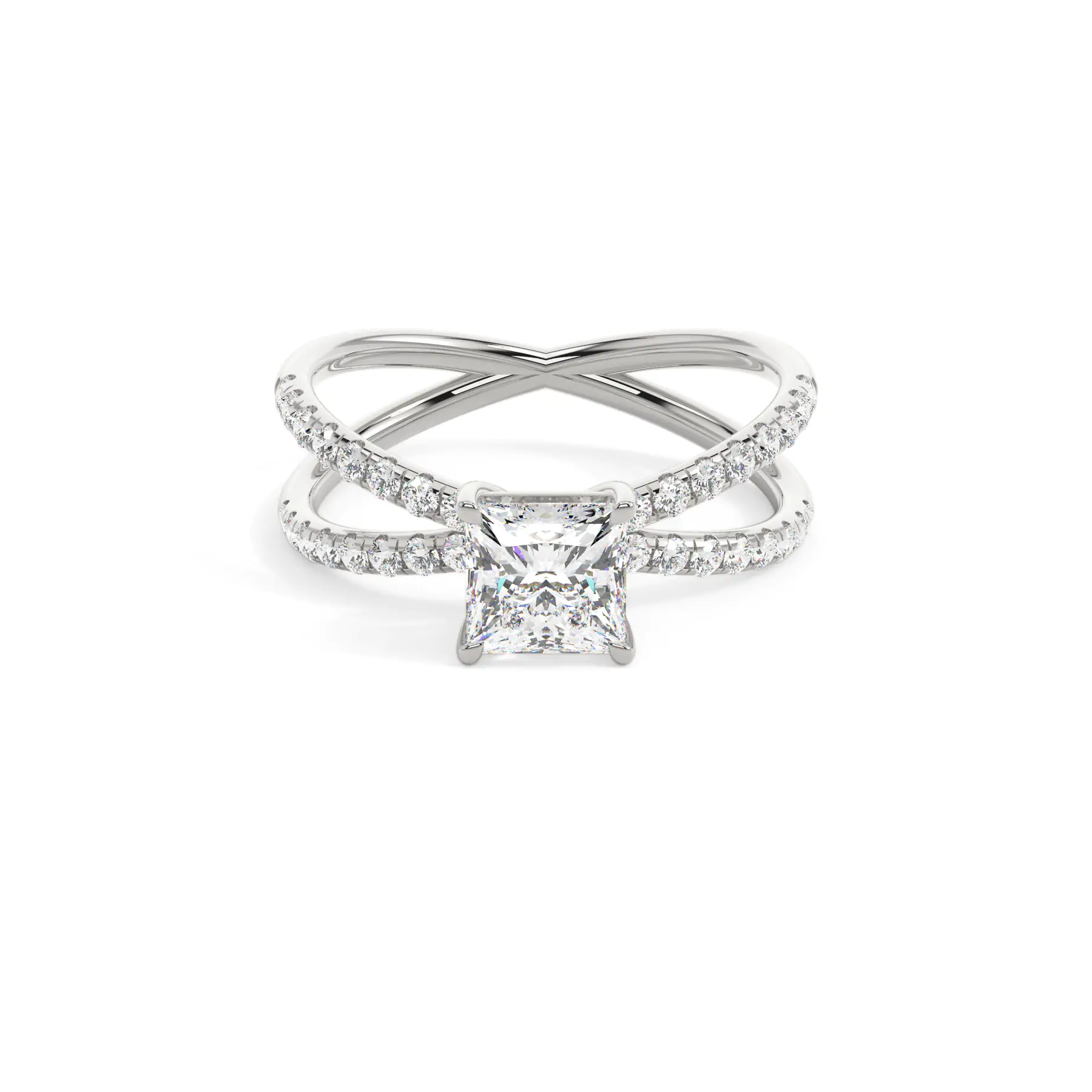 18k White Gold Princess Split Shank Solitaire Engagement Ring