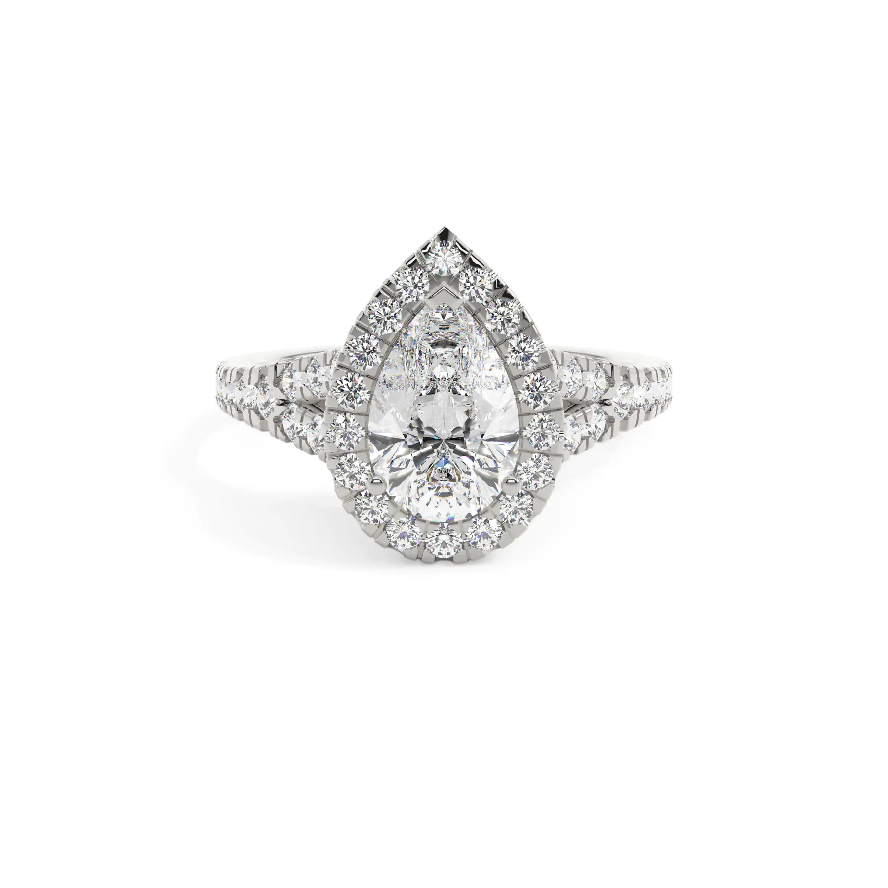 18k White Gold Pear Prong Setting Halo Engagement Ring