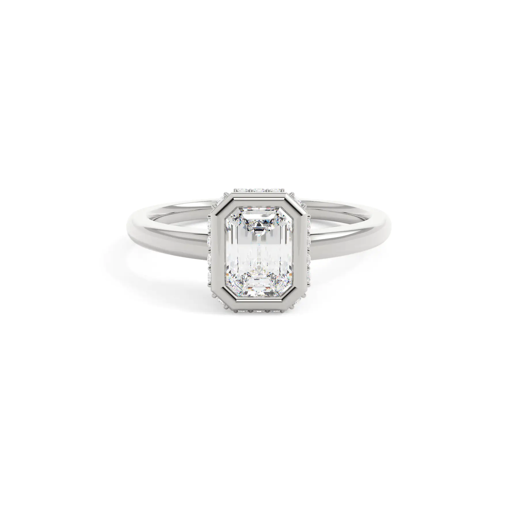 18k White Gold Emerald Full Bezel Solitaire Engagement Ring