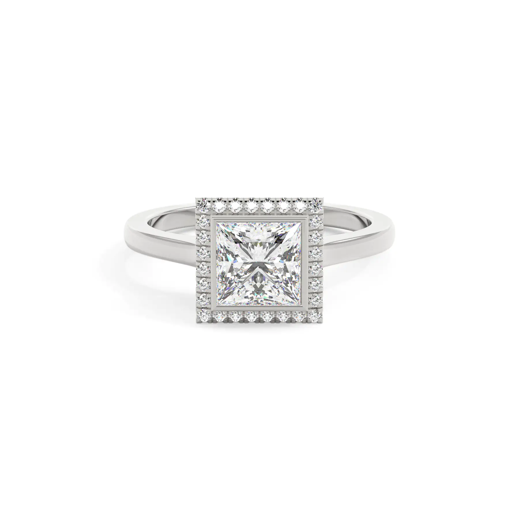 18k White Gold Princess Bezel Halo Engagement Ring