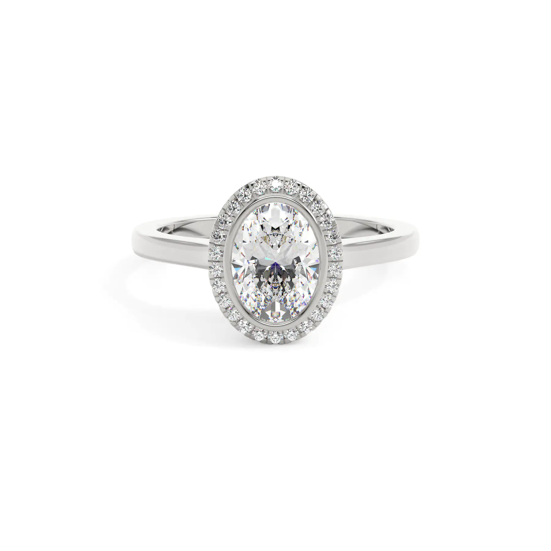 18k White Gold Oval Bezel Halo Engagement Ring