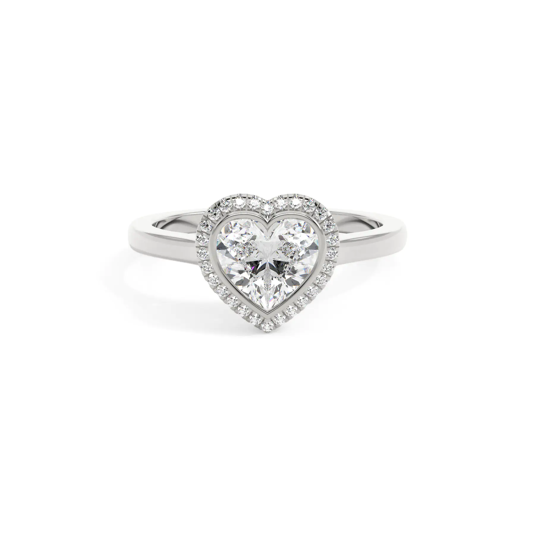 18k White Gold Heart Bezel Halo Engagement Ring