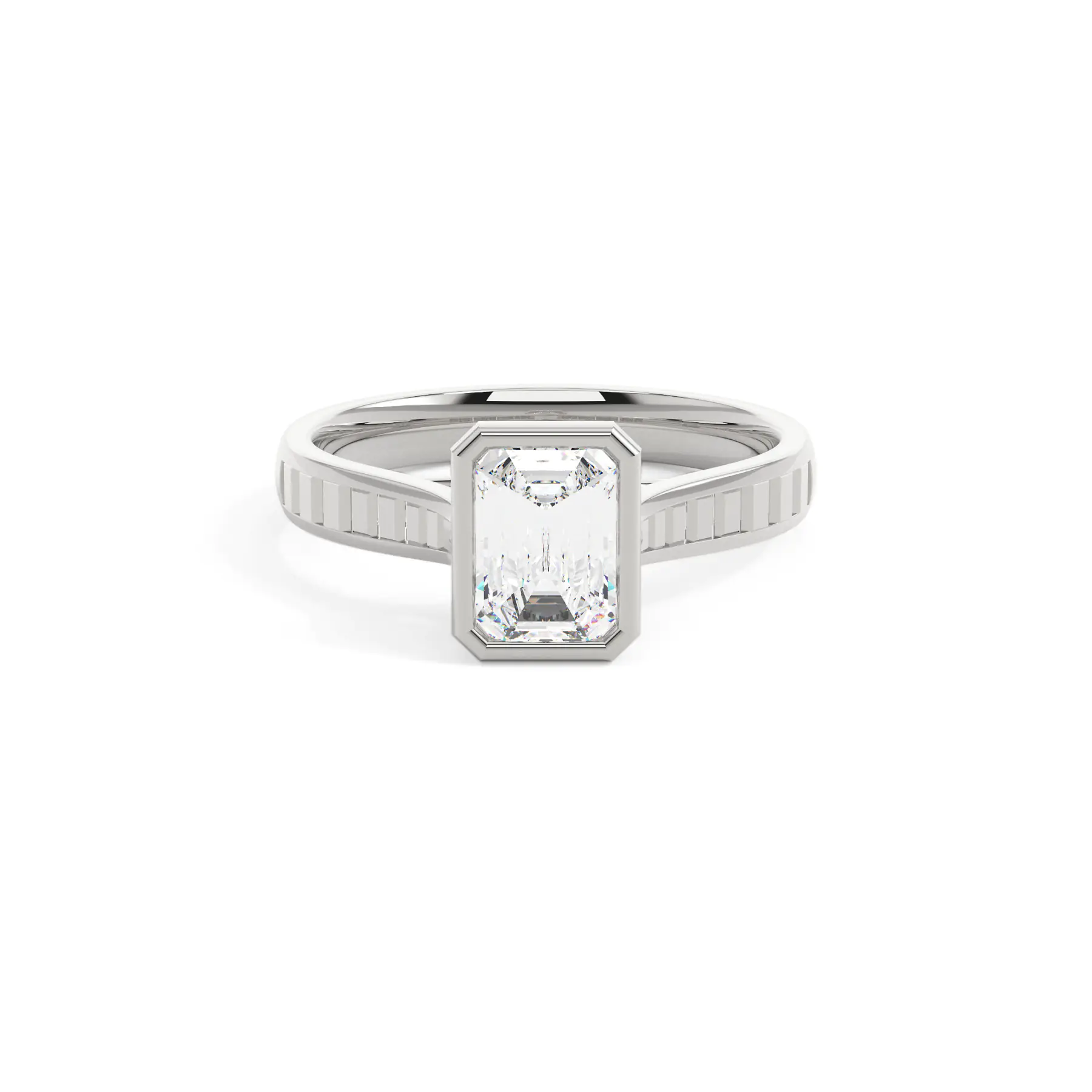 18k White Gold Emerald Grand Bezel Engagement Ring