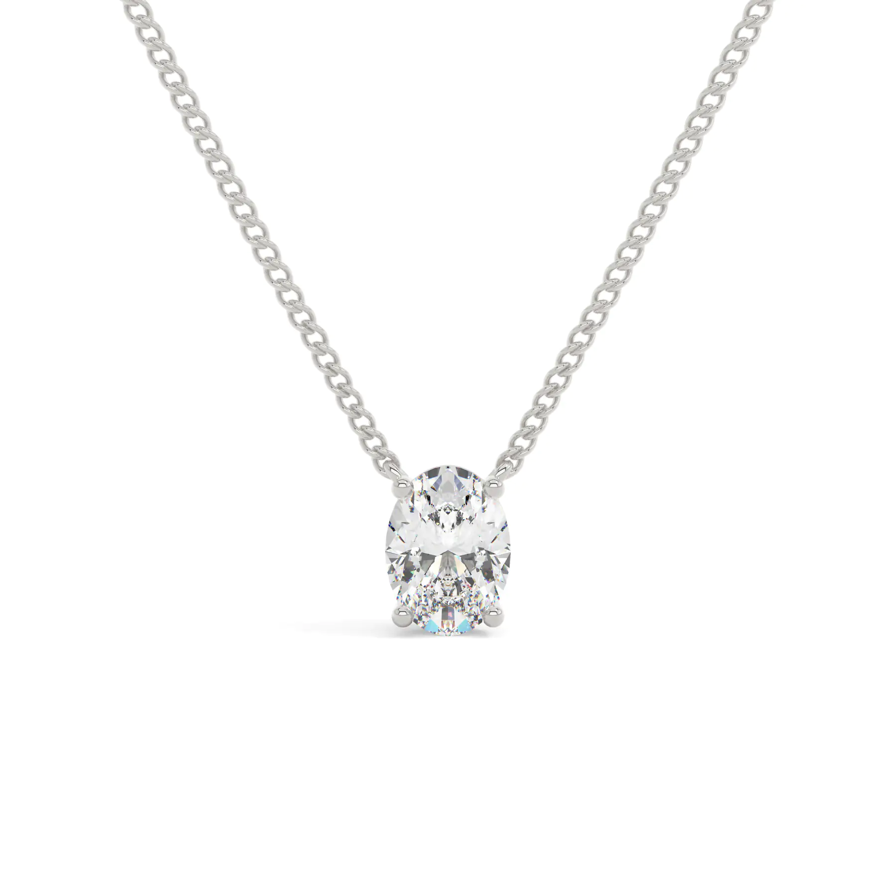 18k White Gold Oval Prong Setting Solitaire Pendant
