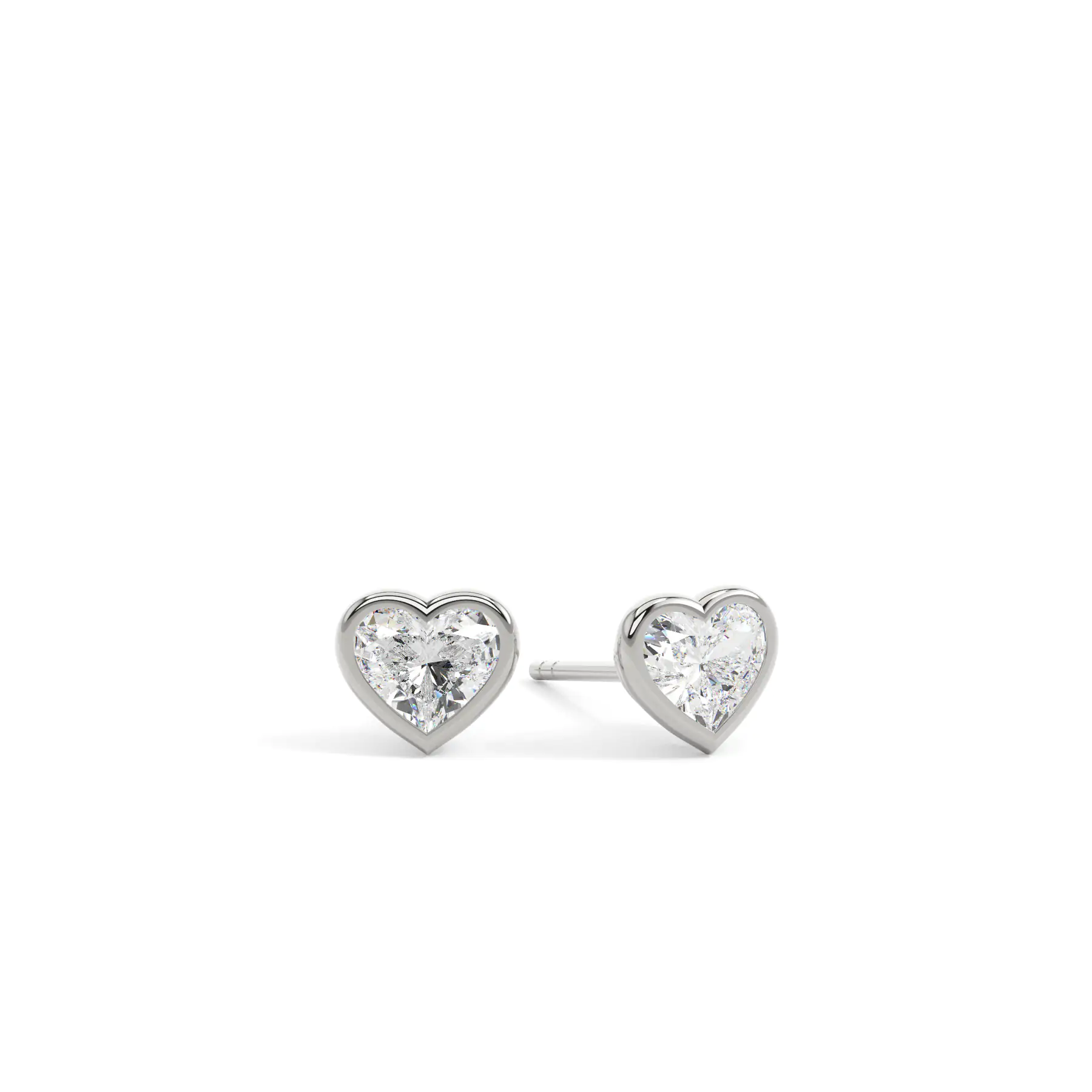 18k White Gold Heart Bezel Stud Earrings