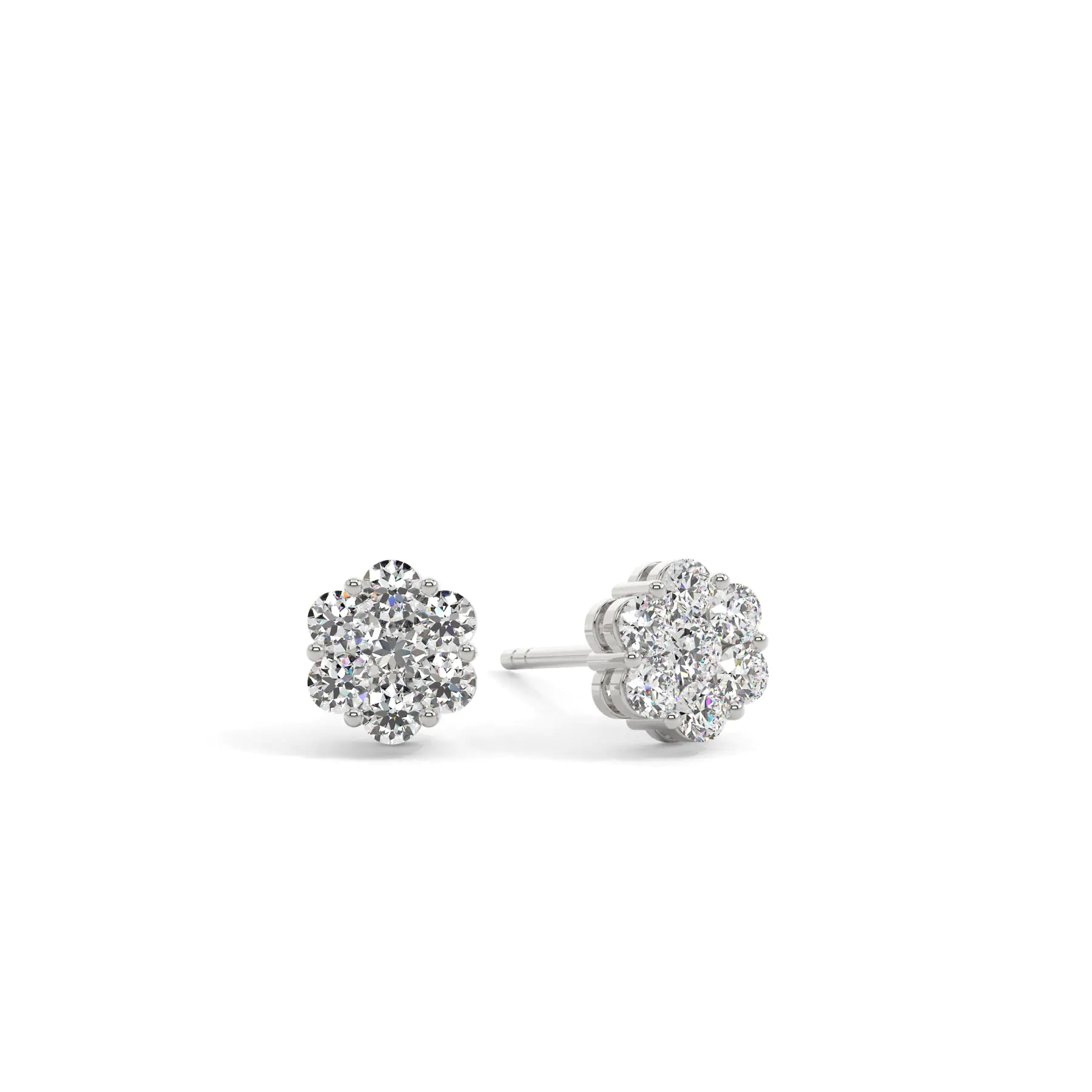 18k White Gold Round Floral Cluster Earrings