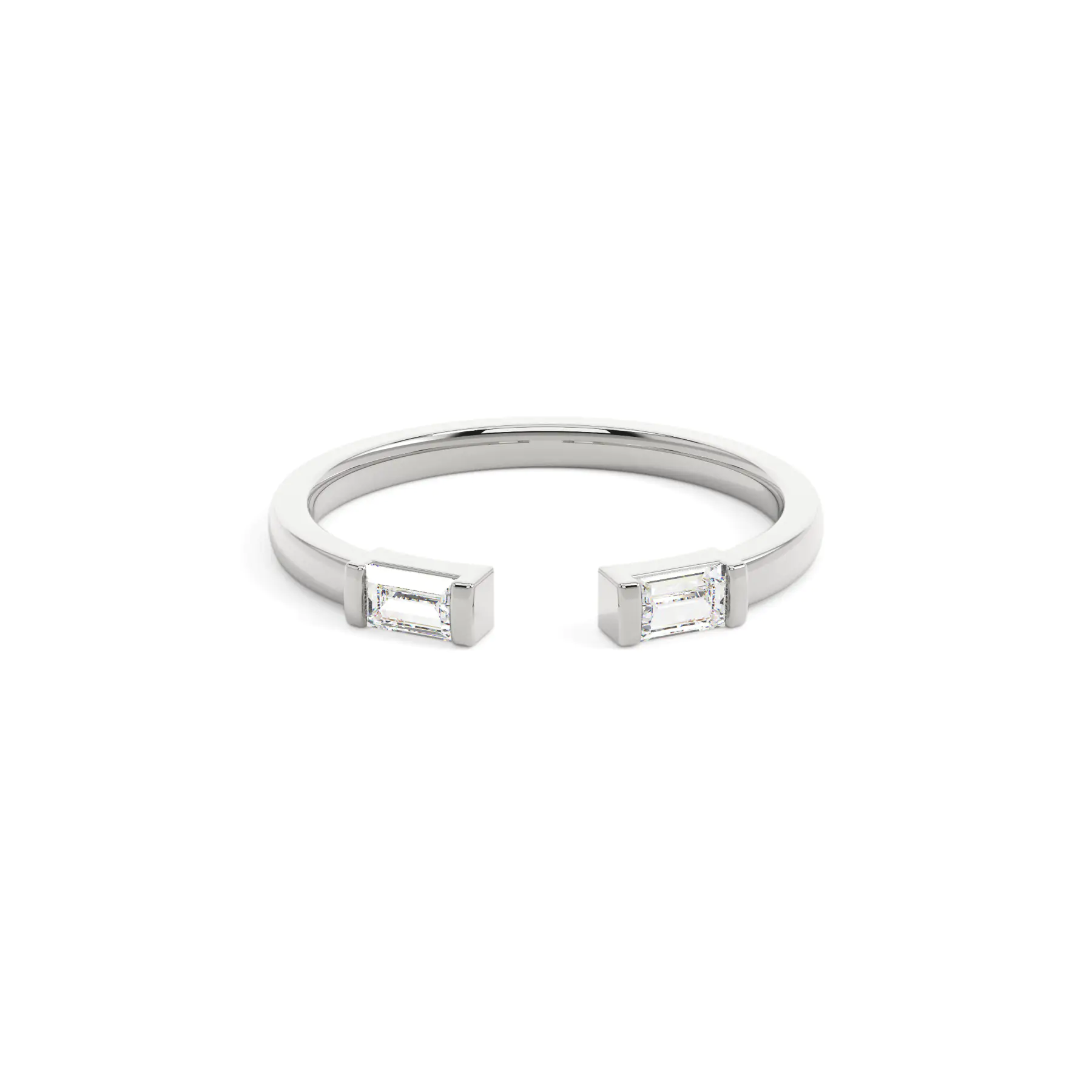 9k White Gold Baguette Open Double Stone Everyday Ring