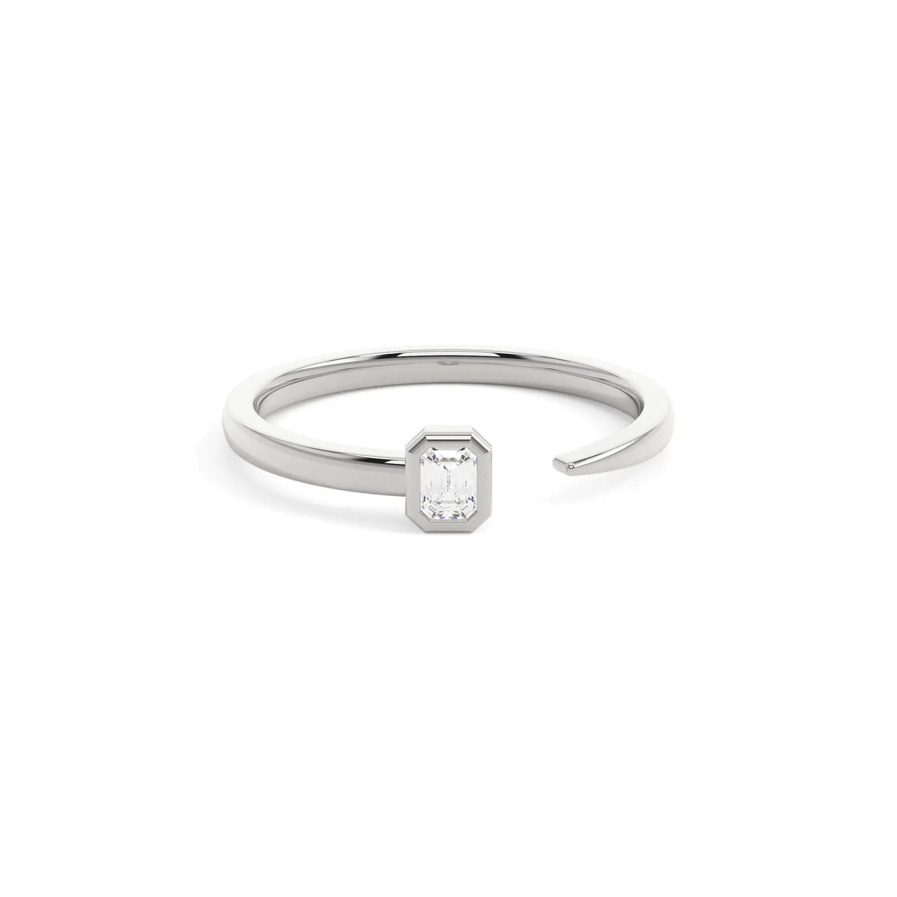 9k White Gold Emerald Open Bezel Everyday Ring