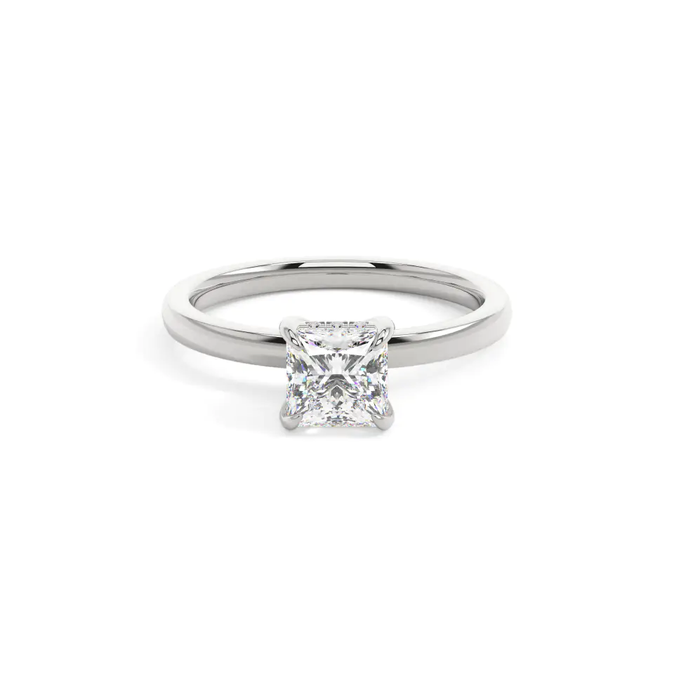 18k White Gold Princess Classic Hidden Halo Engagement Ring