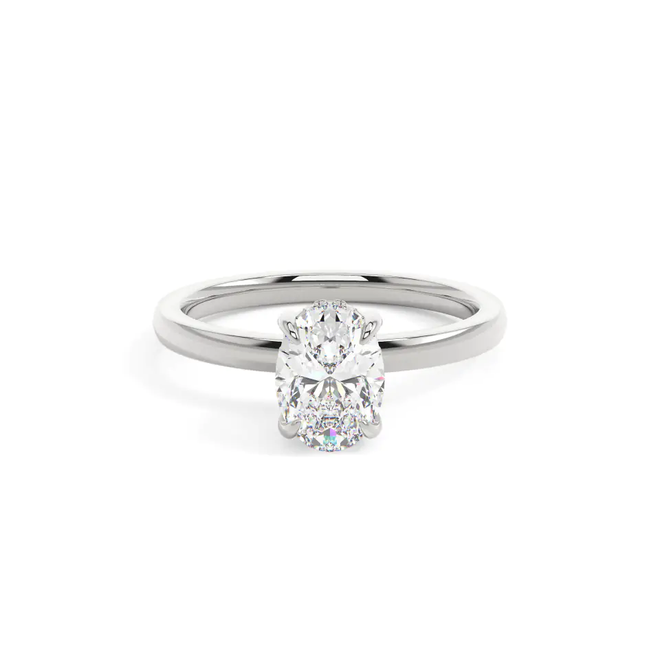 18k White Gold Oval Classic Hidden Halo Engagement Ring