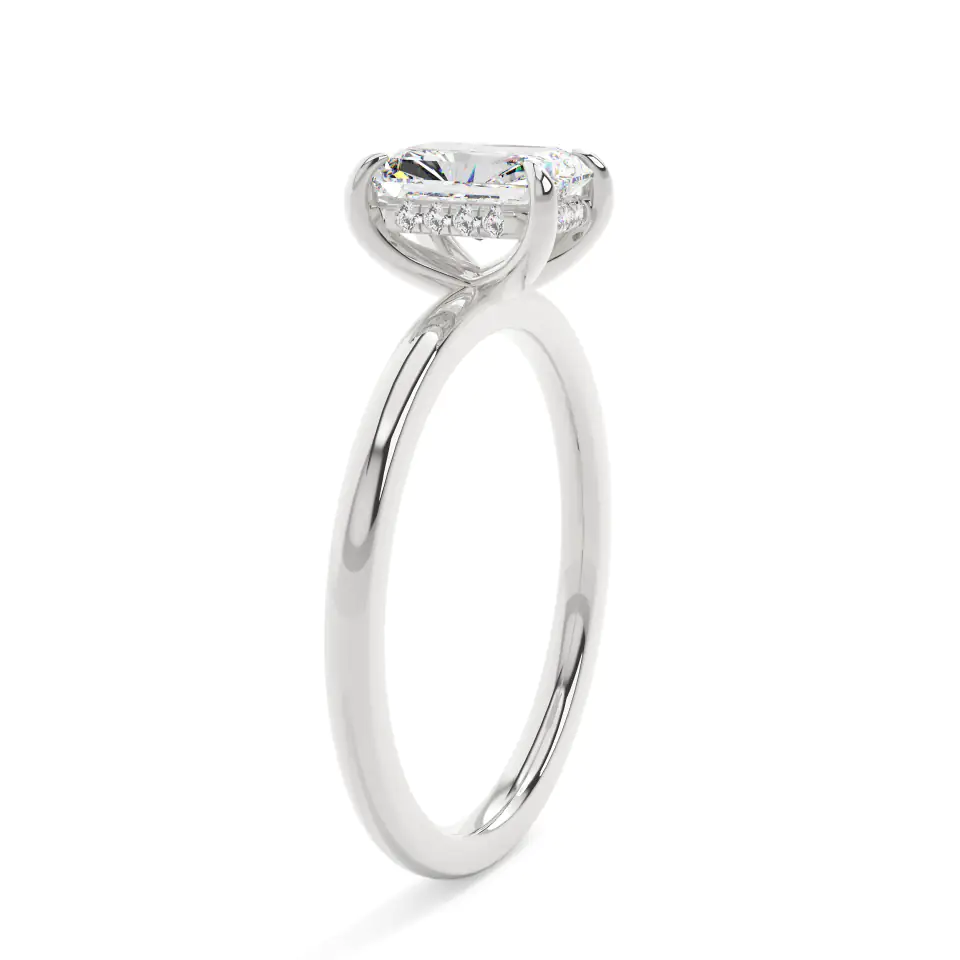 18k White Gold Radiant Classic Hidden Halo Engagement Ring