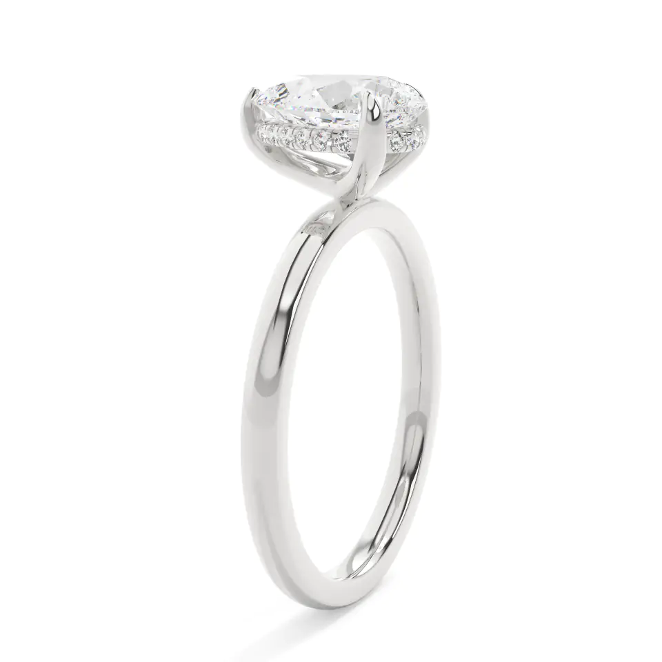 18k White Gold Pear Classic Hidden Halo Engagement Ring