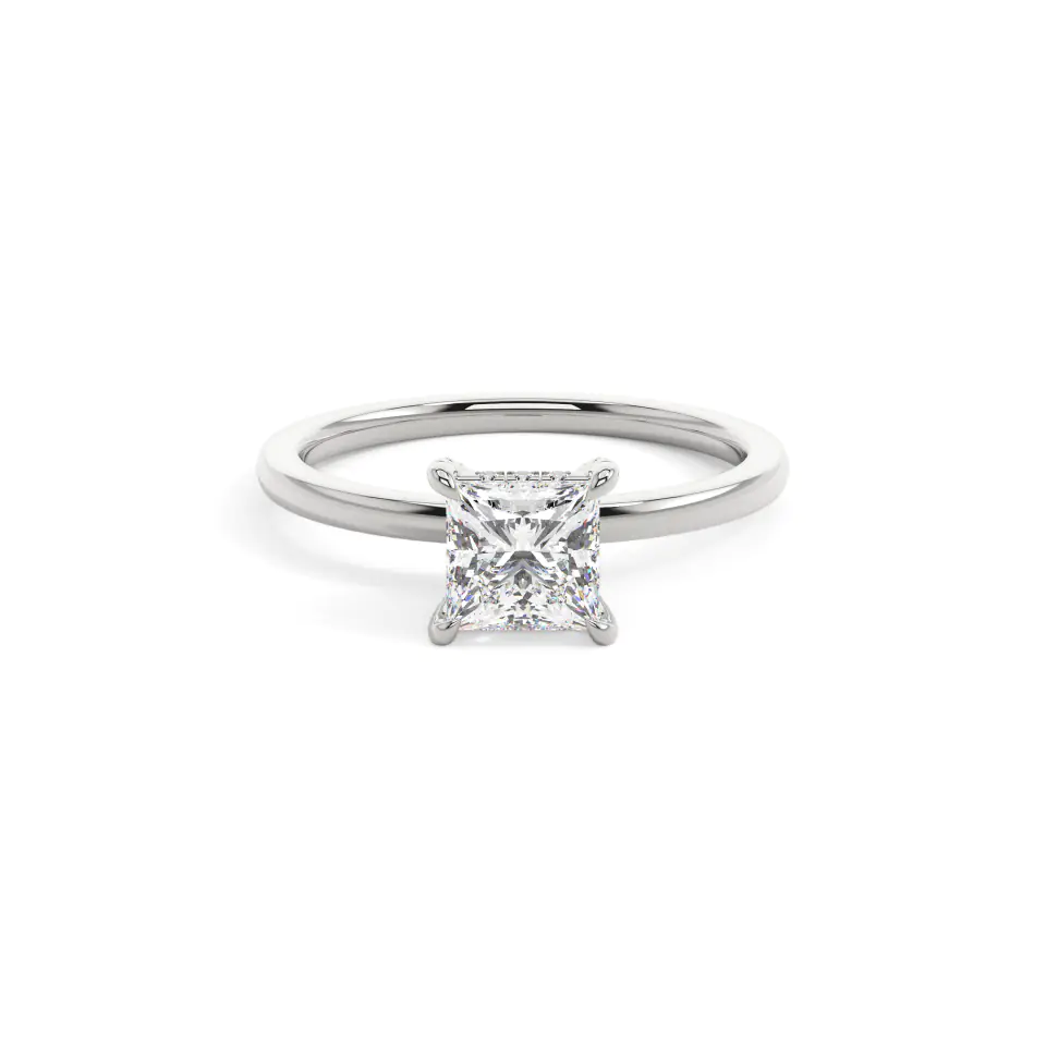 18k White Gold Princess Gallery Hidden Halo Engagement Ring