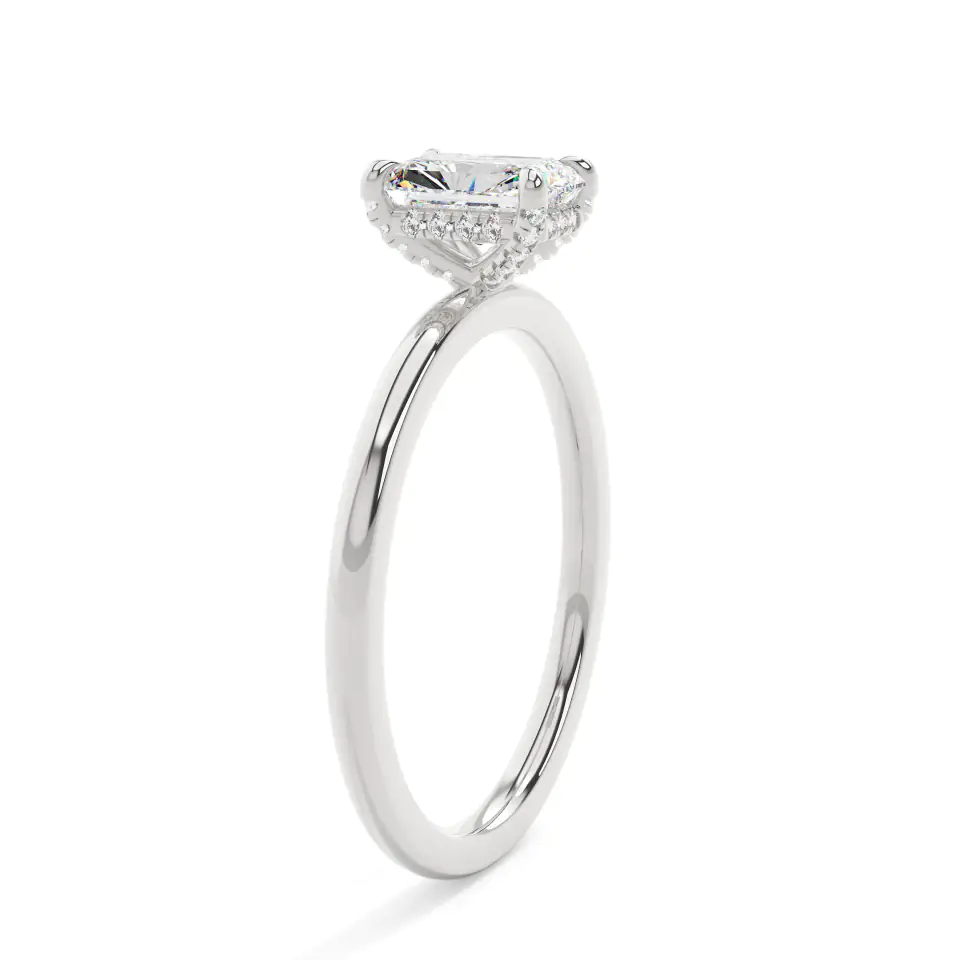 18k White Gold Radiant Gallery Hidden Halo Engagement Ring