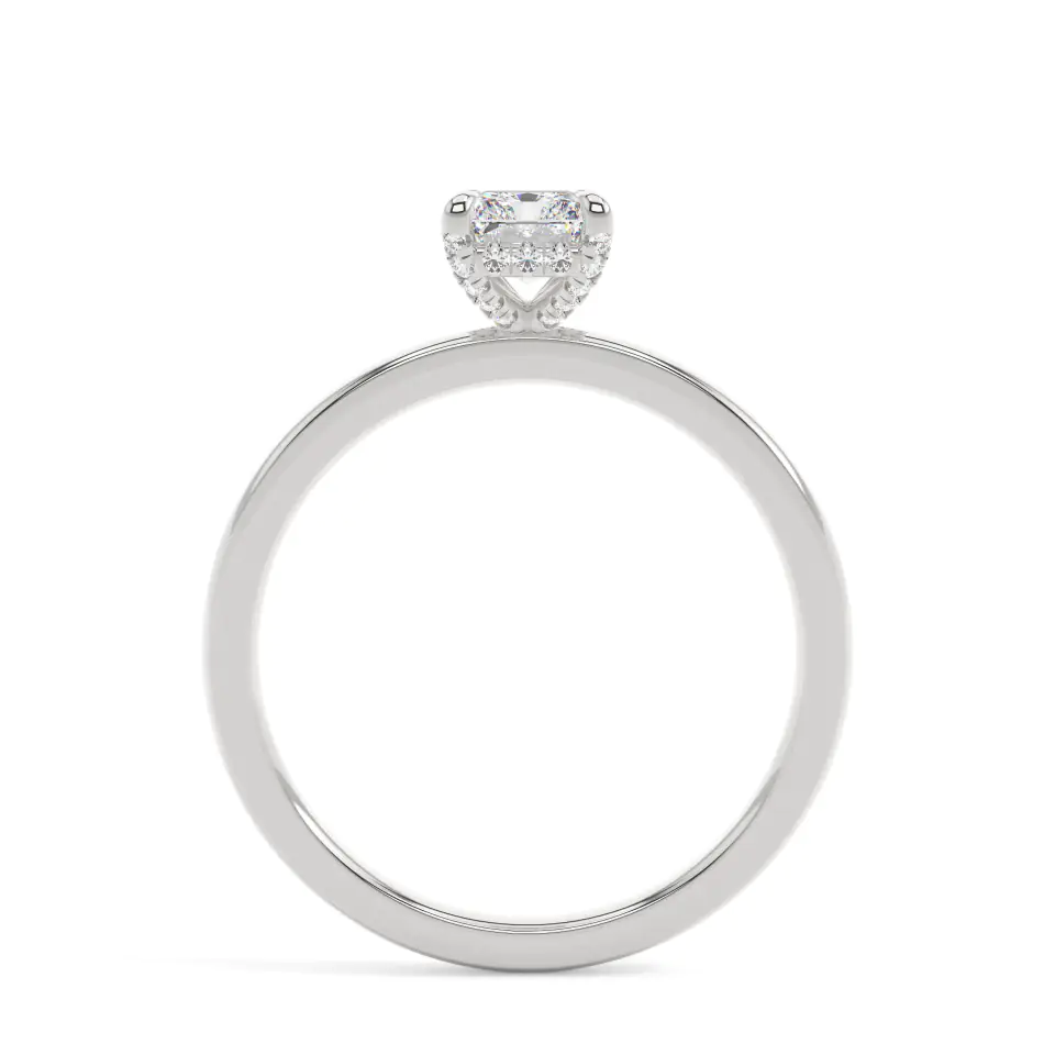 18k White Gold Radiant Gallery Hidden Halo Engagement Ring