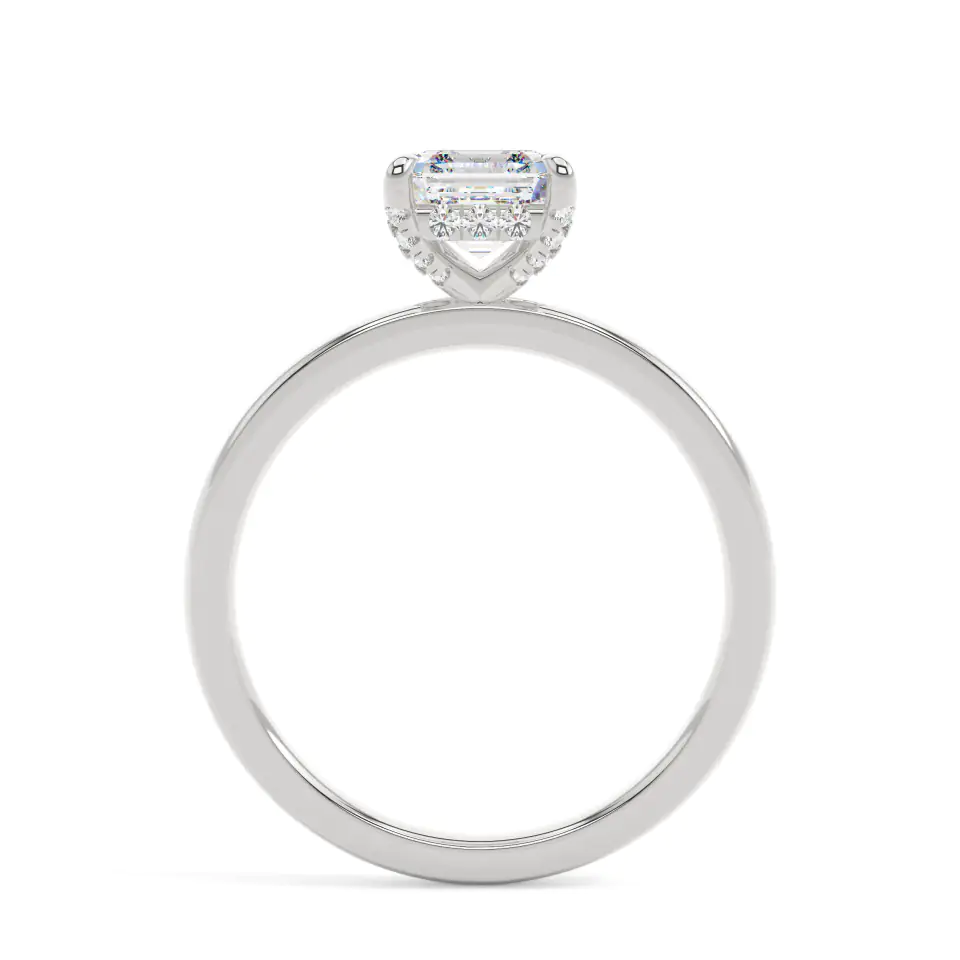 18k White Gold Asscher Gallery Hidden Halo Engagement Ring