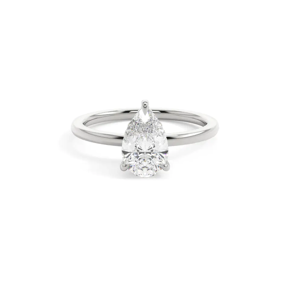 18k White Gold Pear Gallery Hidden Halo Engagement Ring