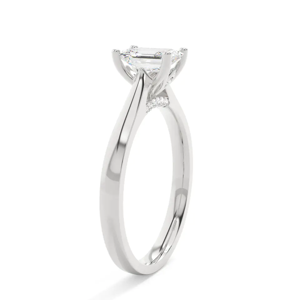 18k White Gold Emerald Bridge Hidden Halo Engagement Ring
