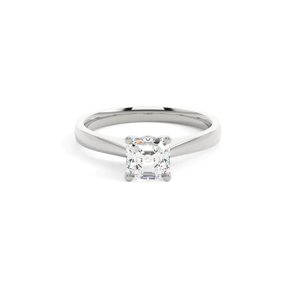 18k White Gold Asscher Bridge Hidden Halo Engagement Ring