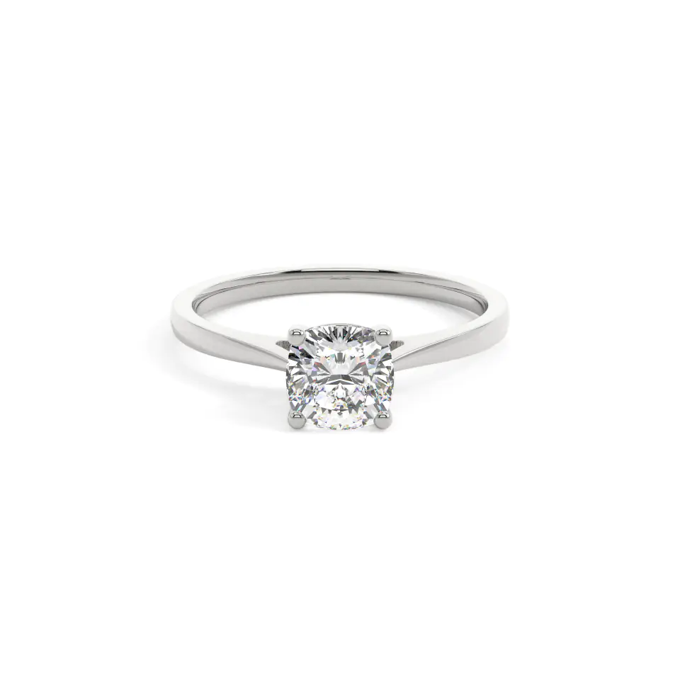 18k White Gold Cushion Classic Solitaire Engagement Ring