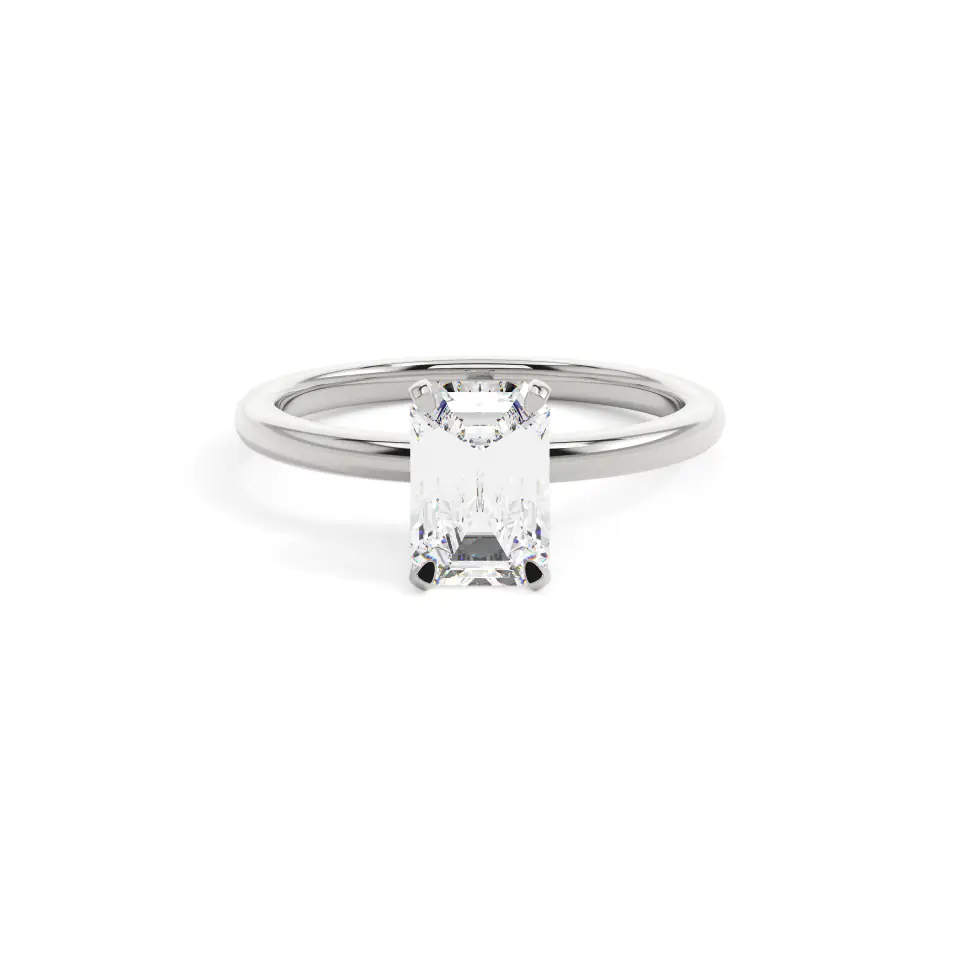 18k White Gold Emerald 4 Prong Solitaire Engagement Ring