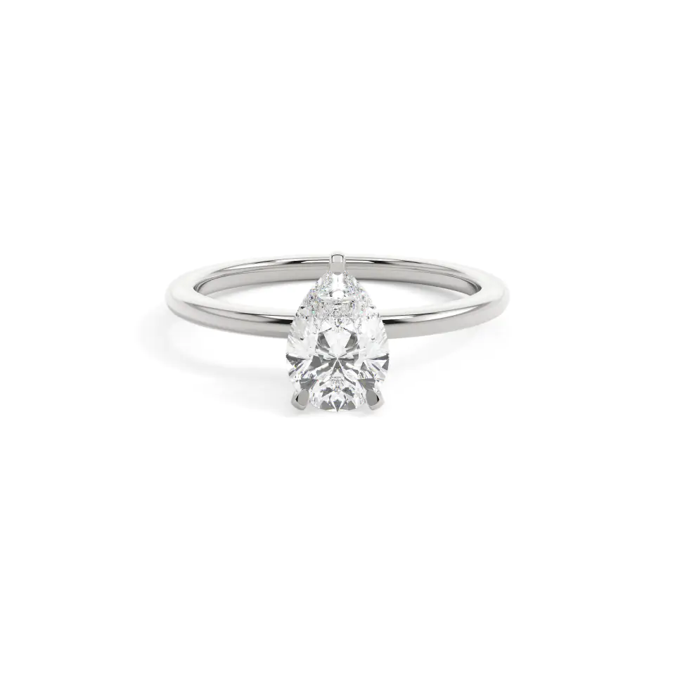 18k White Gold Pear 3 Prong Solitaire Engagement Ring