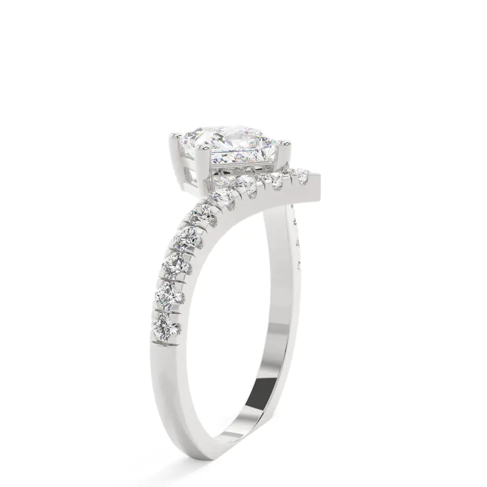 18k White Gold Princess V Shank Solitaire Engagement Ring