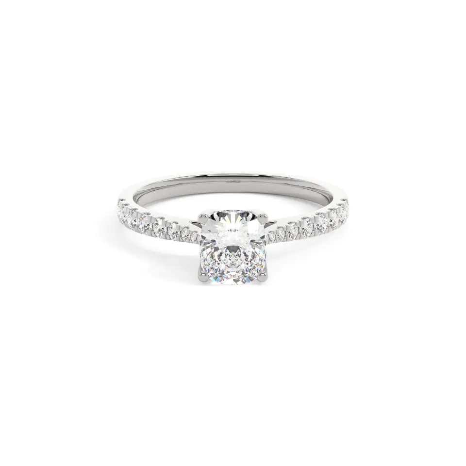 18k White Gold Cushion Grand solitaire Engagement Ring