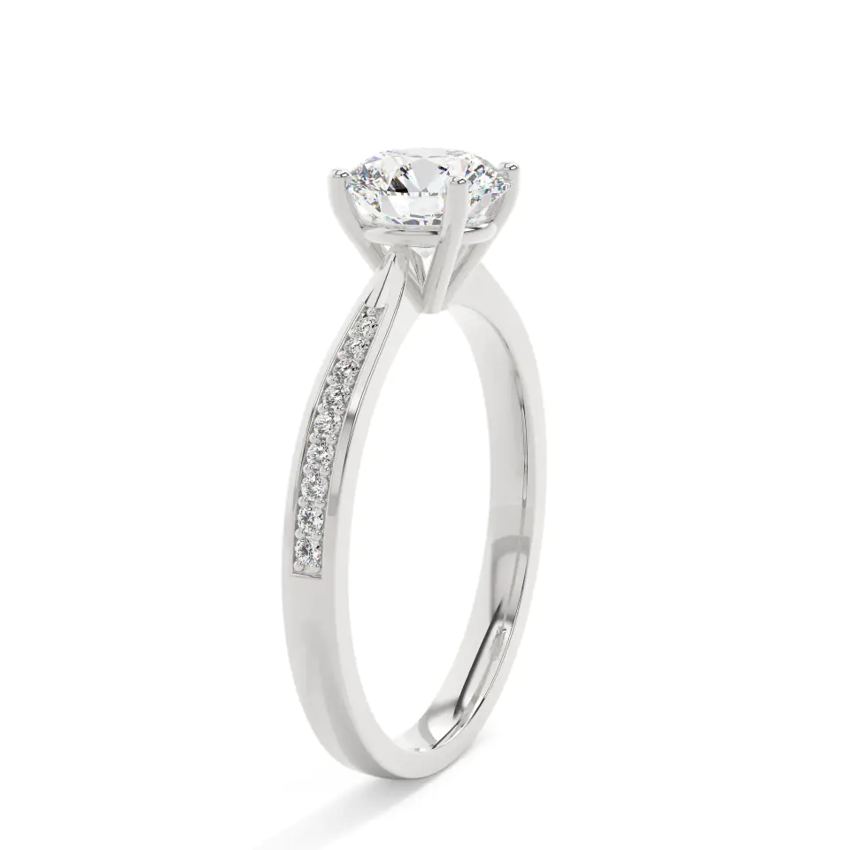 18k White Gold Round Solitaire & Channel Setting Engagement Ring