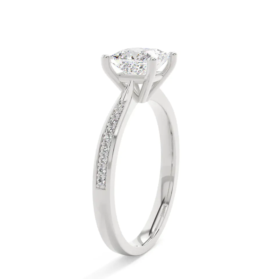 18k White Gold Princess Solitaire & Channel Setting Engagement Ring