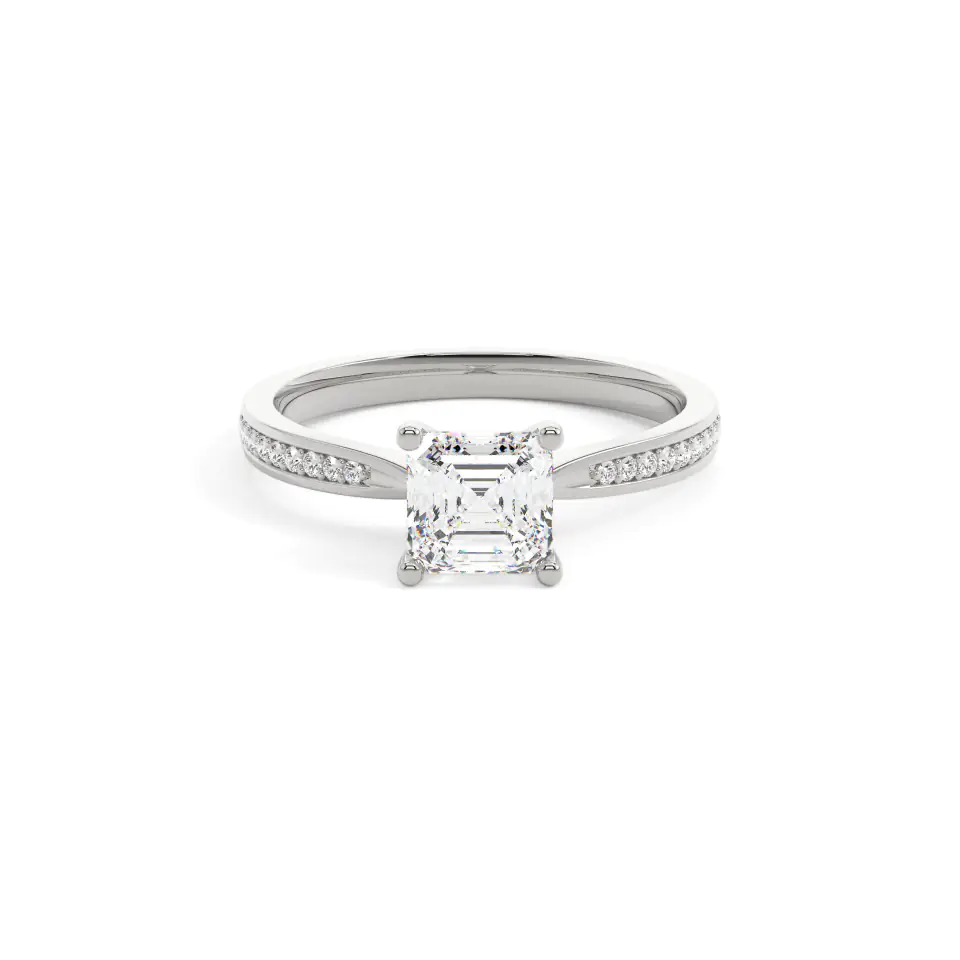 18k White Gold Ascher Solitaire & Channel Setting Engagement Ring