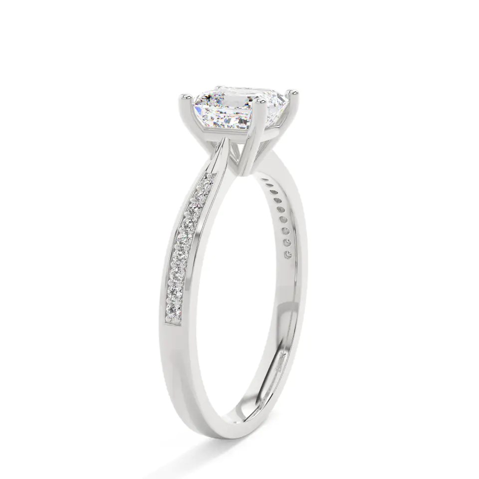 18k White Gold Ascher Solitaire & Channel Setting Engagement Ring