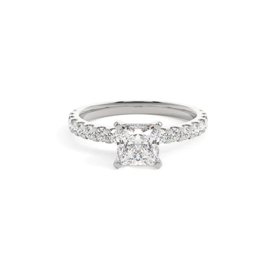 18k White Gold Princess Solitaire With Side Stones Engagement Ring