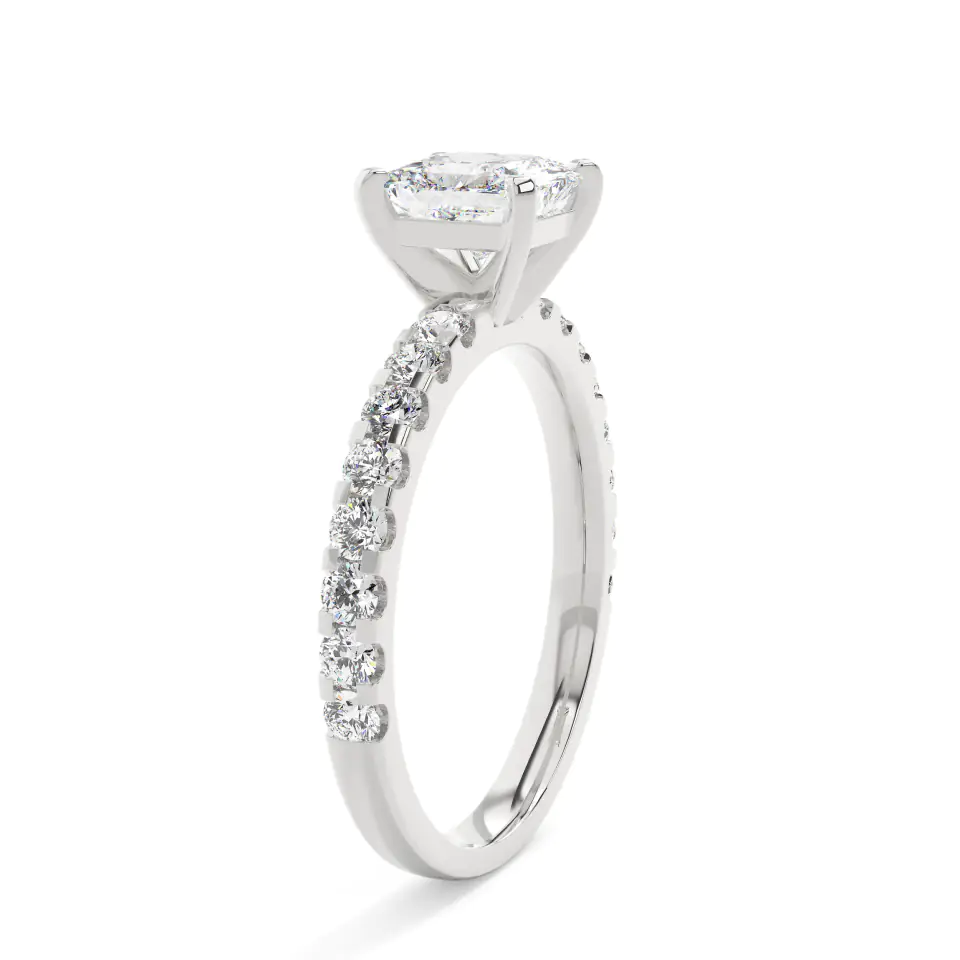 18k White Gold Princess Solitaire With Side Stones Engagement Ring